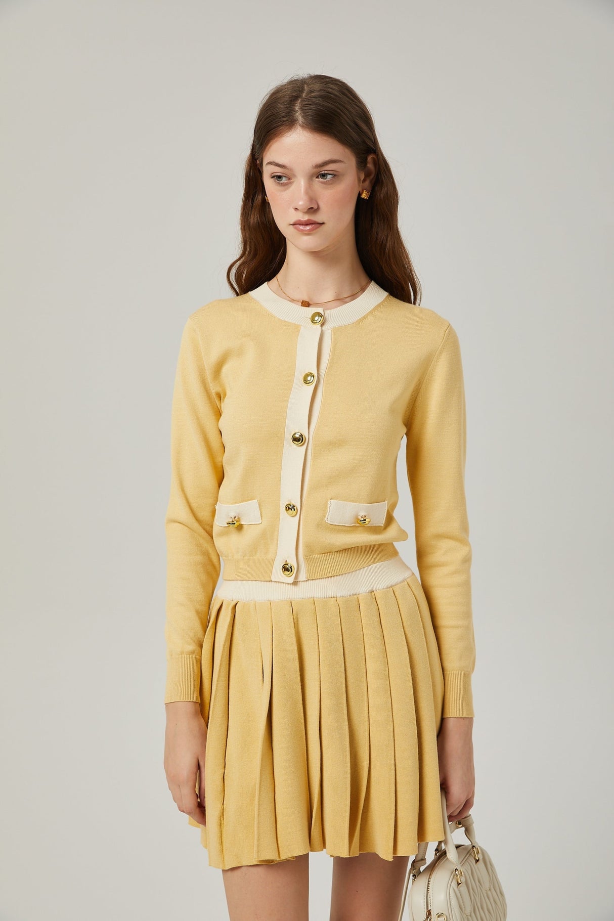 Malaya Cardigan & Skirt Yellow Wool Set