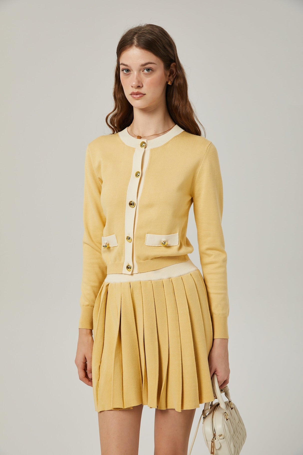 Malaya Cardigan & Skirt Yellow Wool Set
