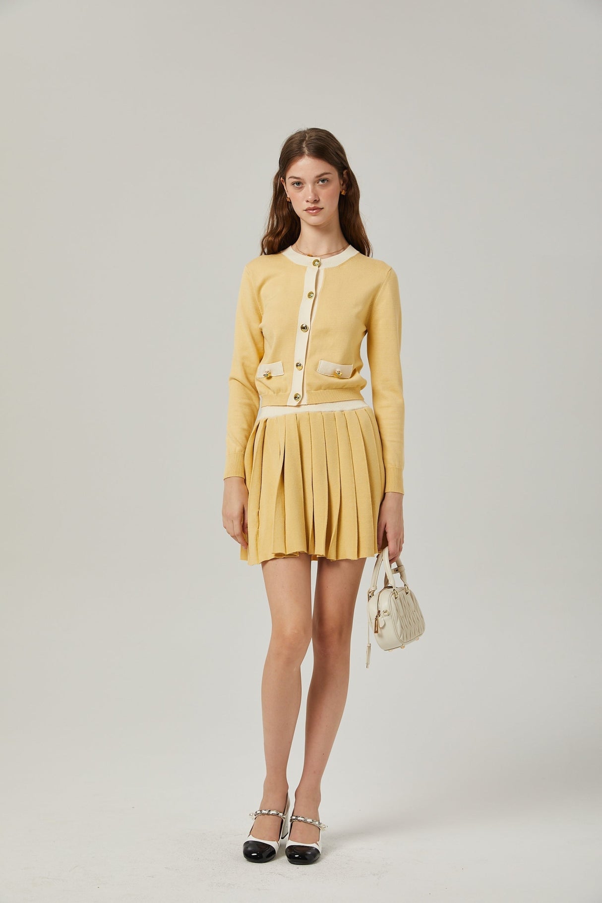 Malaya Cardigan & Skirt Yellow Wool Set