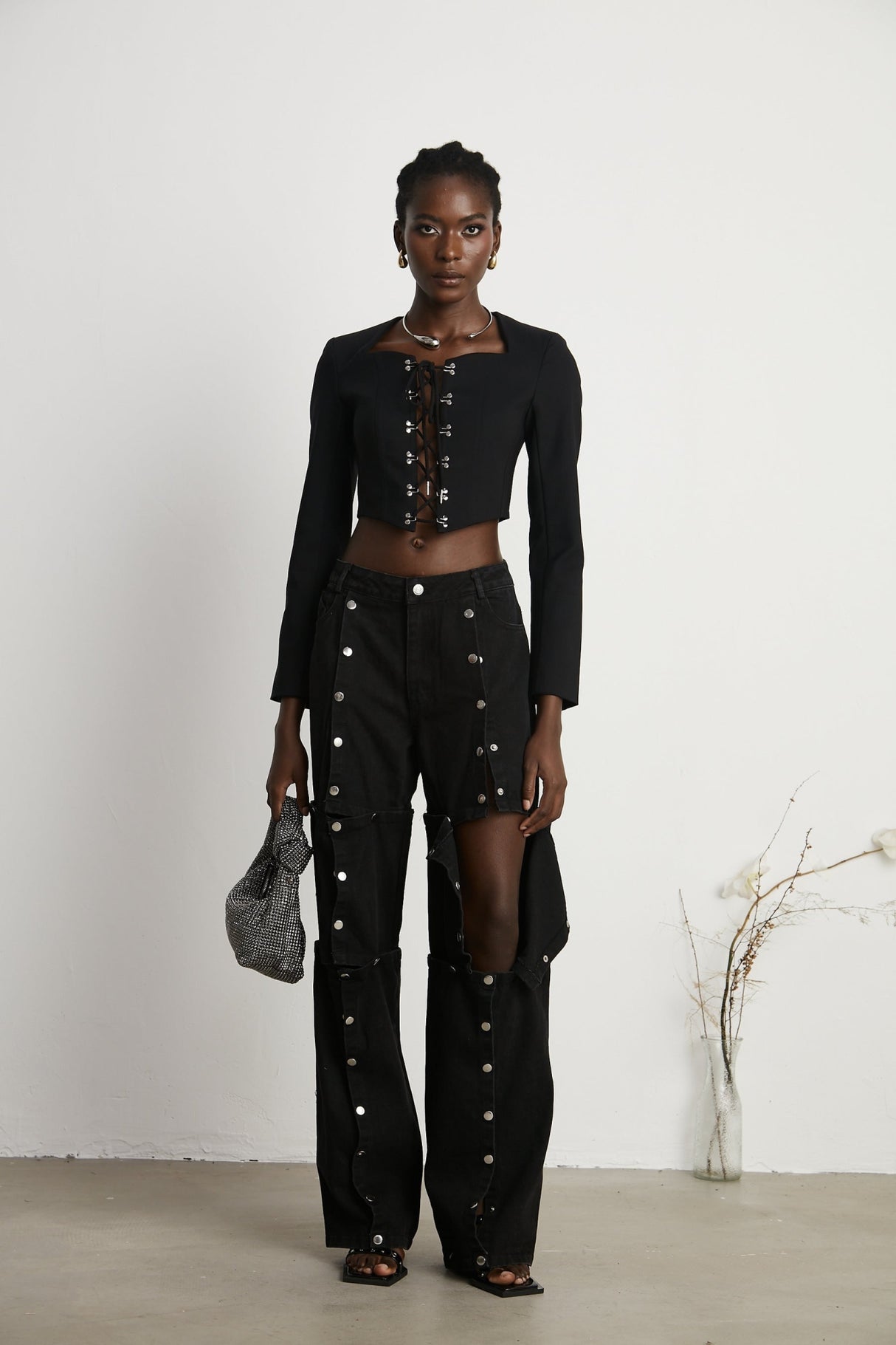 Malaya Jeans Black Buttoned Wide Leg