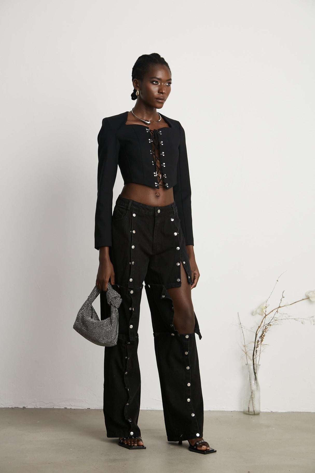 Malaya Jeans Black Buttoned Wide Leg