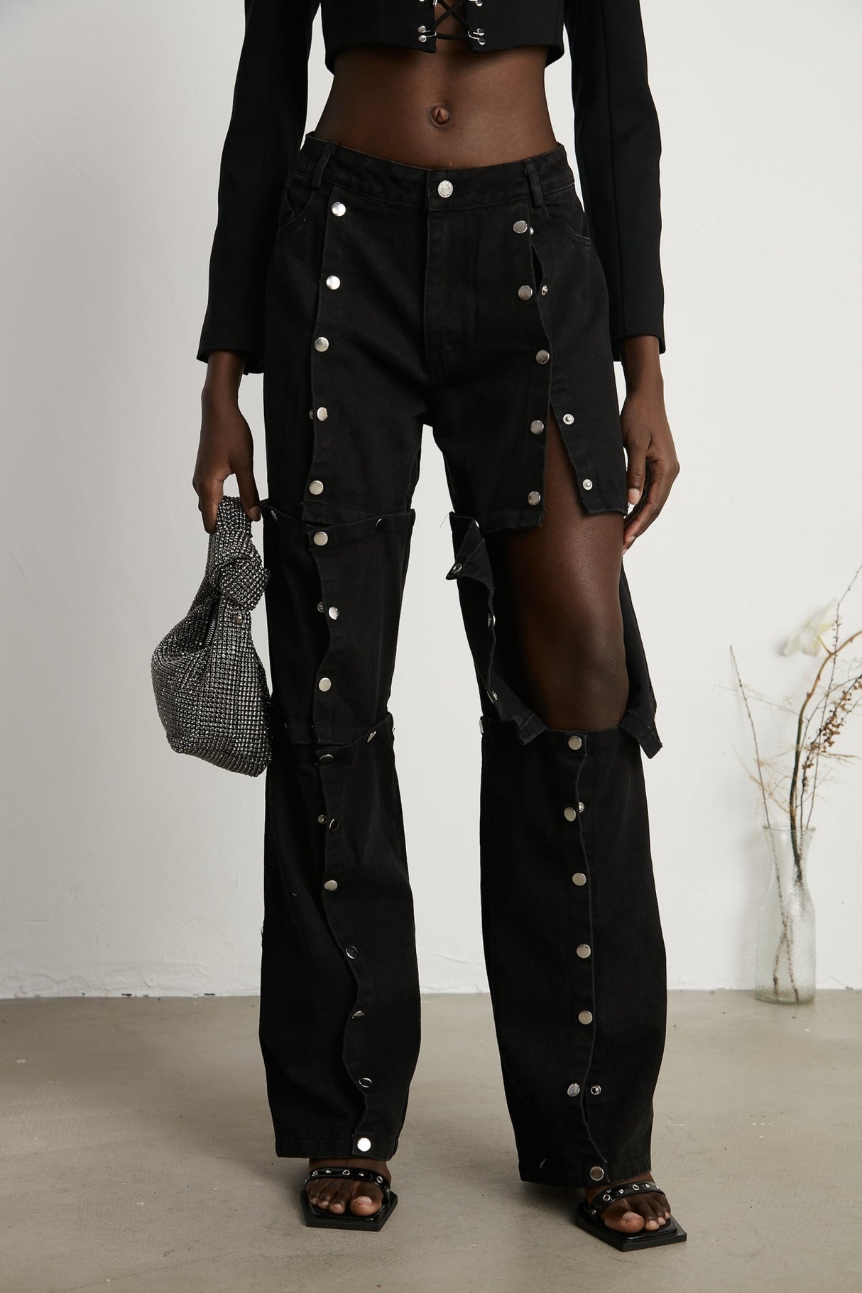 Malaya Jeans Black Buttoned Wide Leg