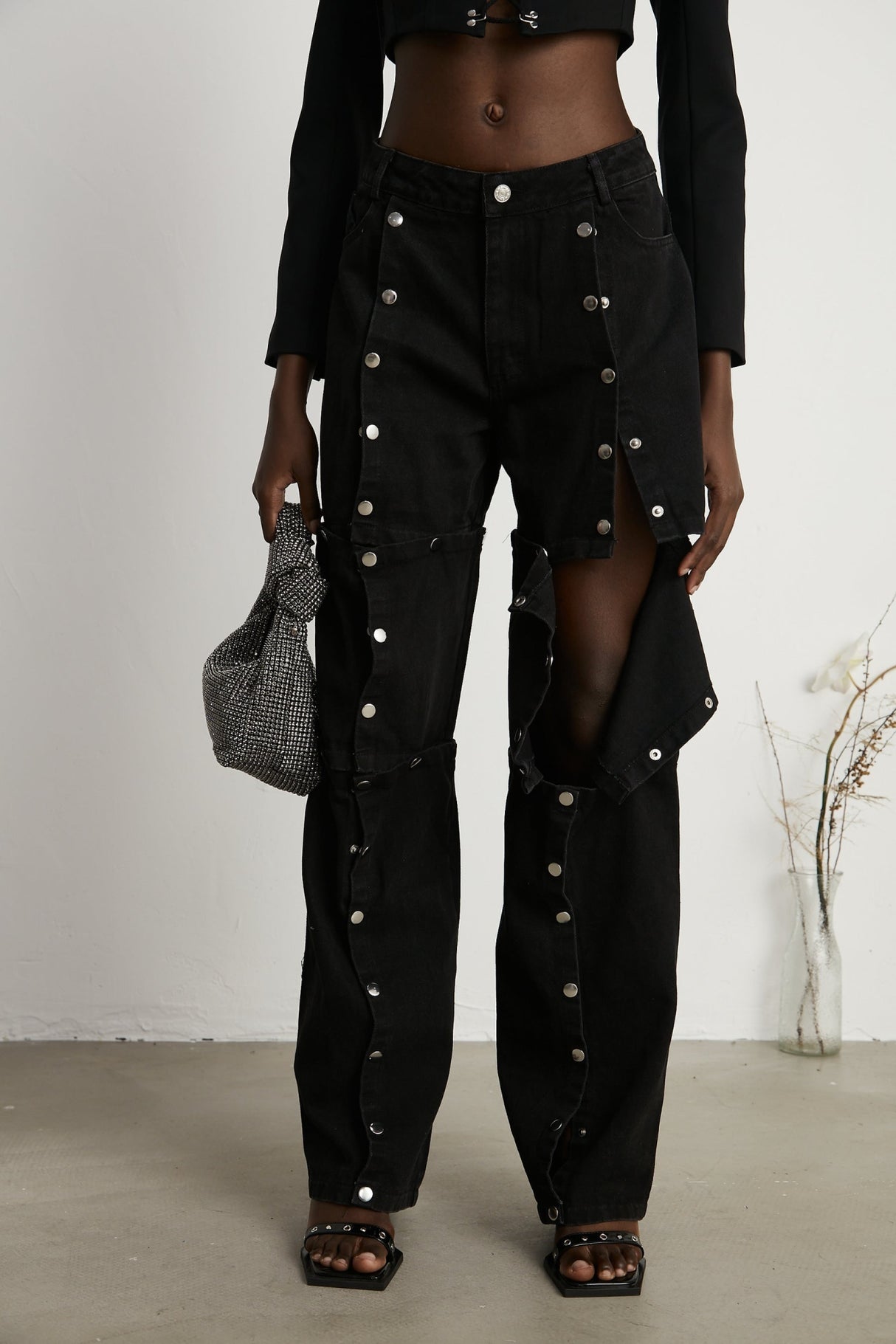 Malaya Jeans Black Buttoned Wide Leg