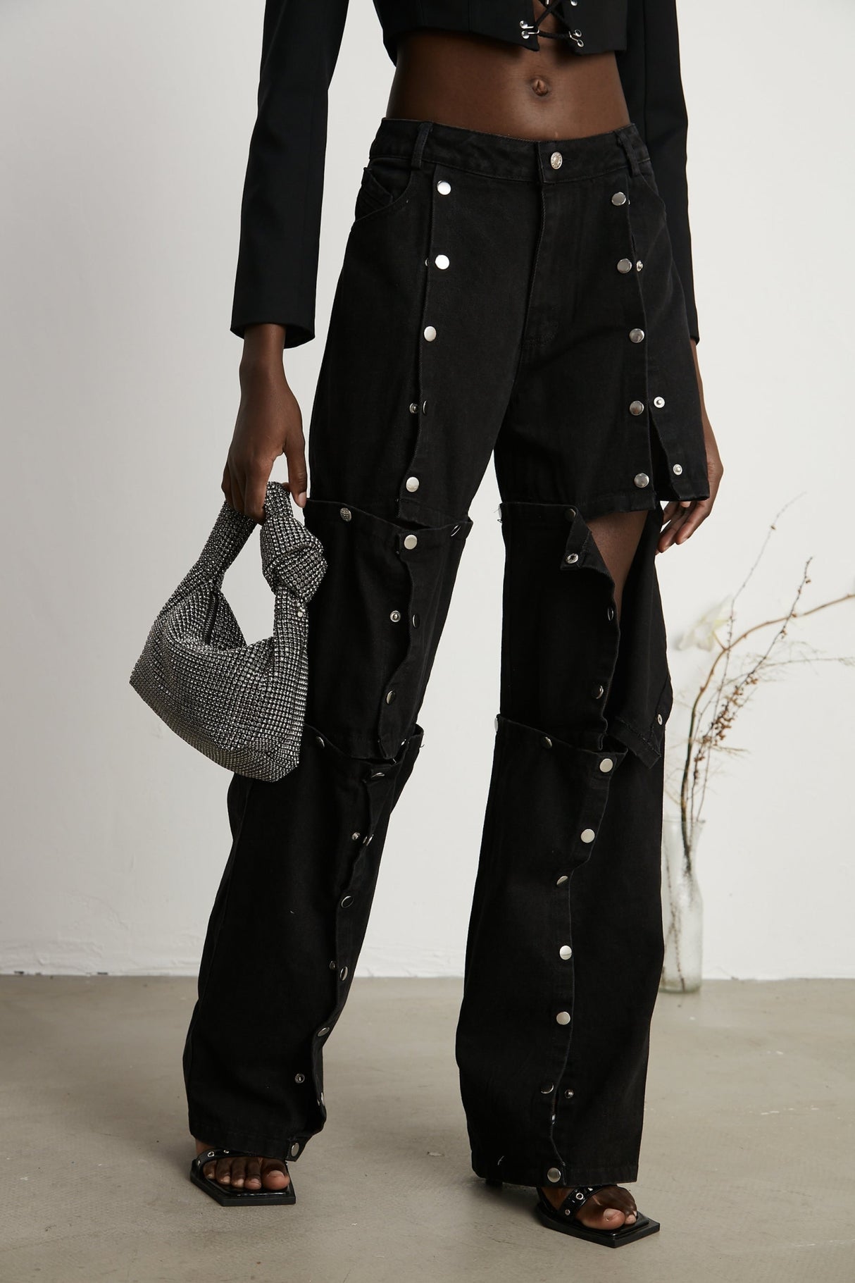 Malaya Jeans Black Buttoned Wide Leg