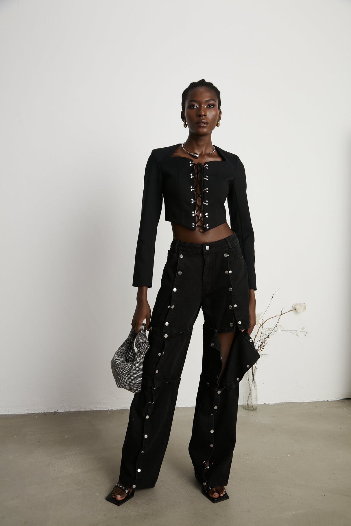 Malaya Jeans Black Buttoned Wide Leg