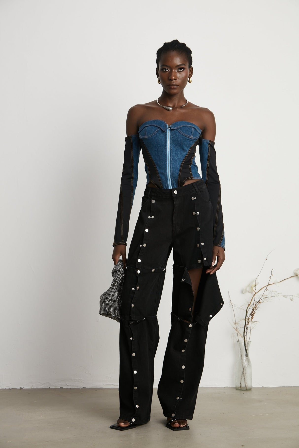 Malaya Jeans Black Buttoned Wide Leg