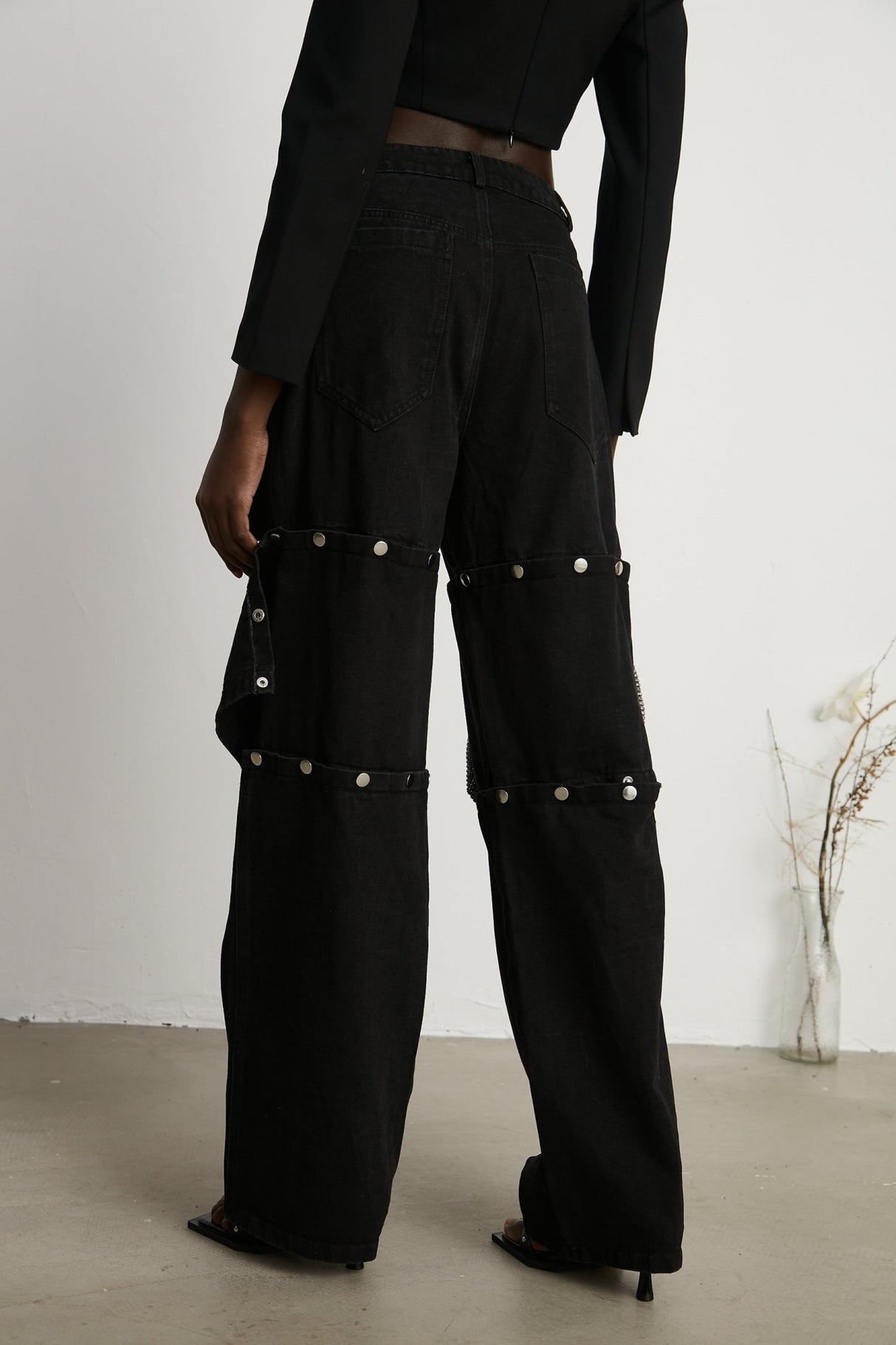 Malaya Jeans Black Buttoned Wide Leg