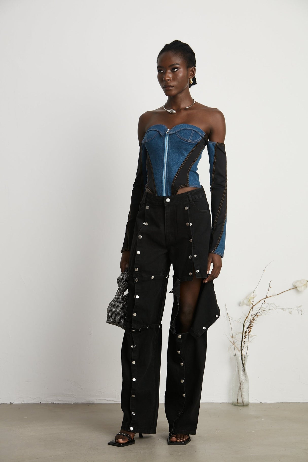 Malaya Jeans Black Buttoned Wide Leg