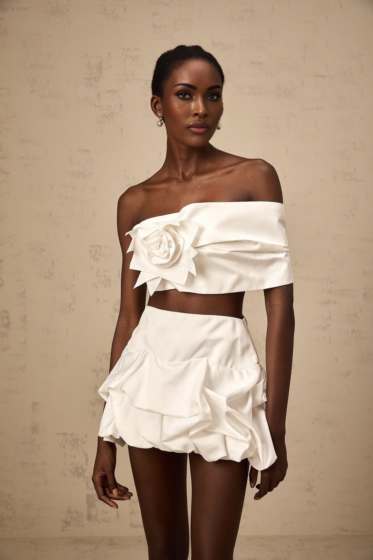 Malaya Skirt & Top Set White Floral Pleated Matching Kit