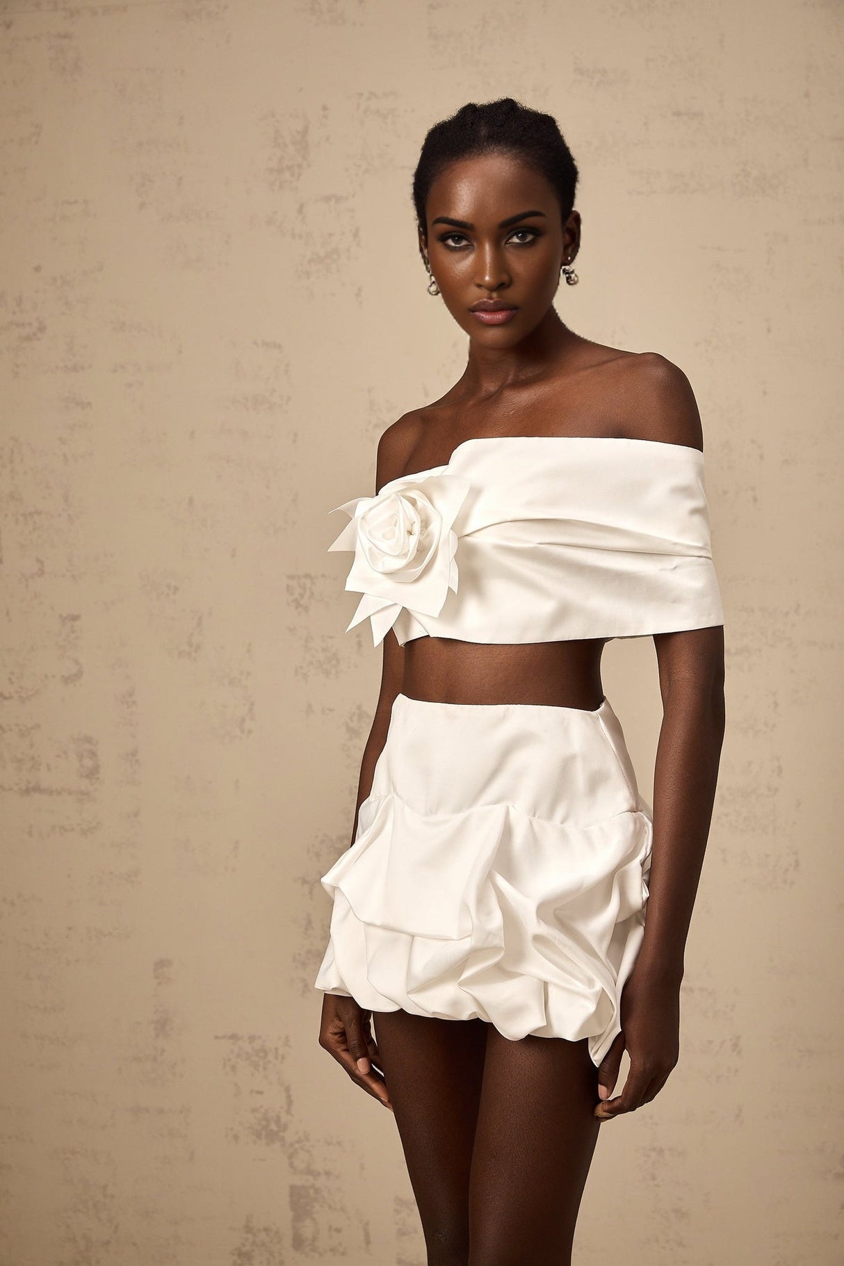 Malaya Skirt & Top Set White Floral Pleated Matching Kit