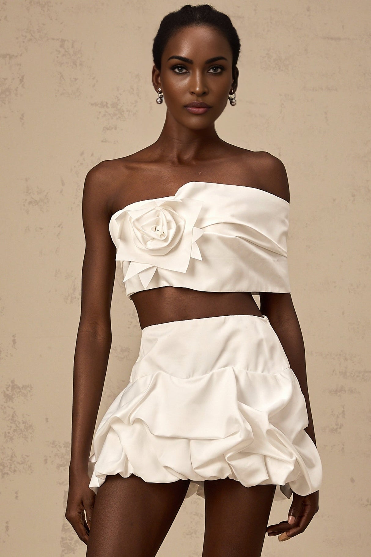 Malaya Skirt & Top Set White Floral Pleated Matching Kit