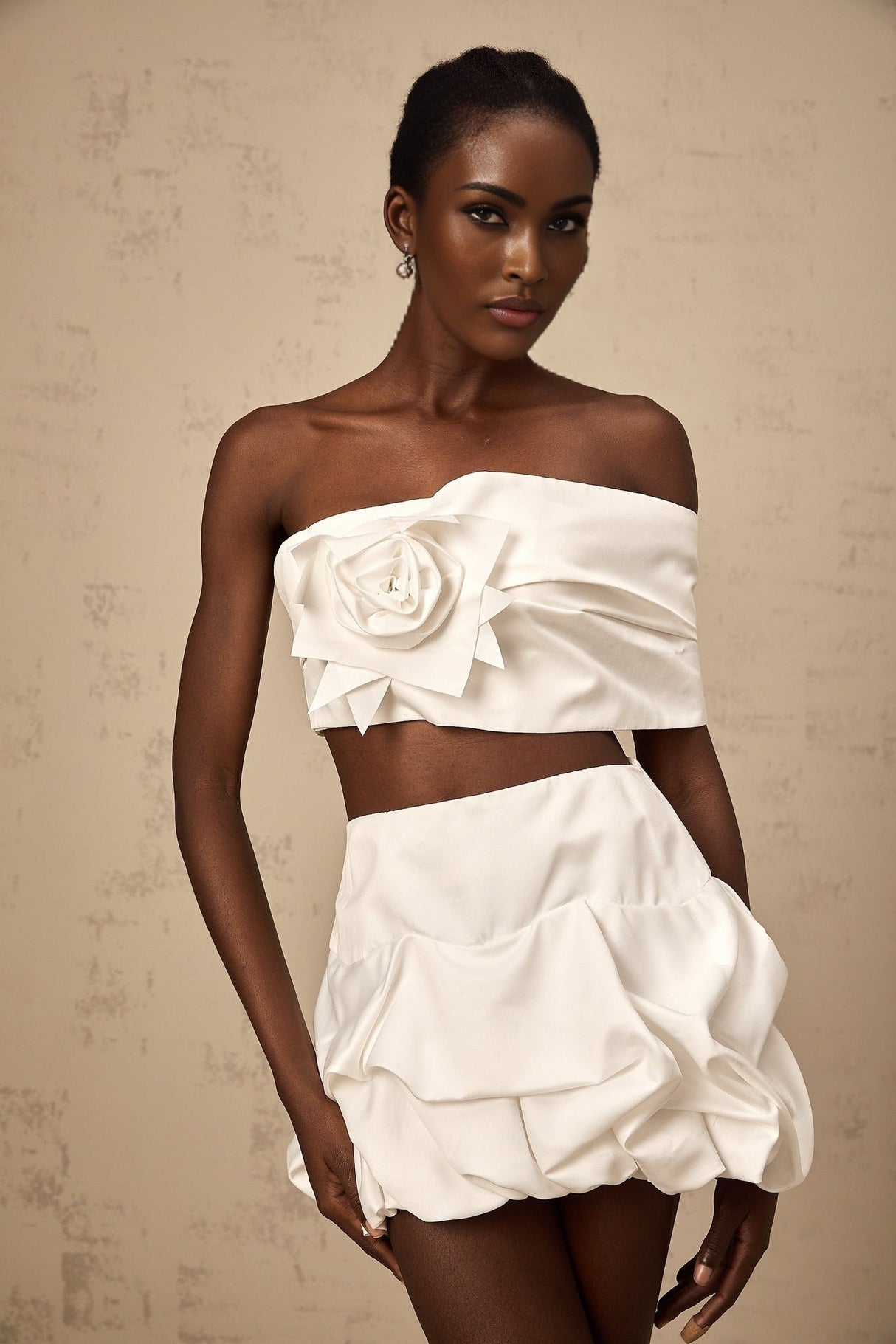 Malaya Skirt & Top Set White Floral Pleated Matching Kit