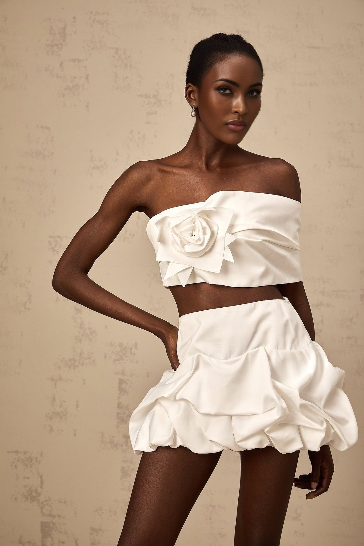 Malaya Skirt & Top Set White Floral Pleated Matching Kit