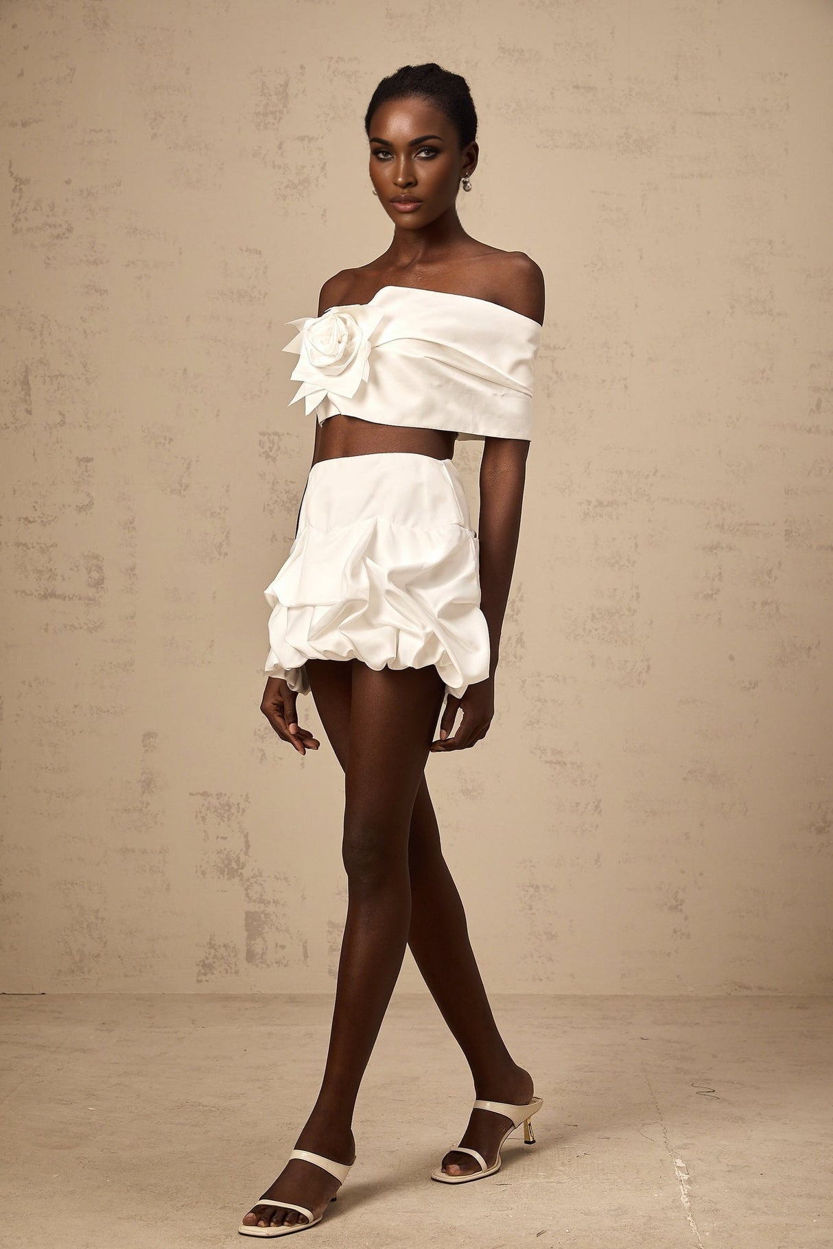 Malaya Skirt & Top Set White Floral Pleated Matching Kit