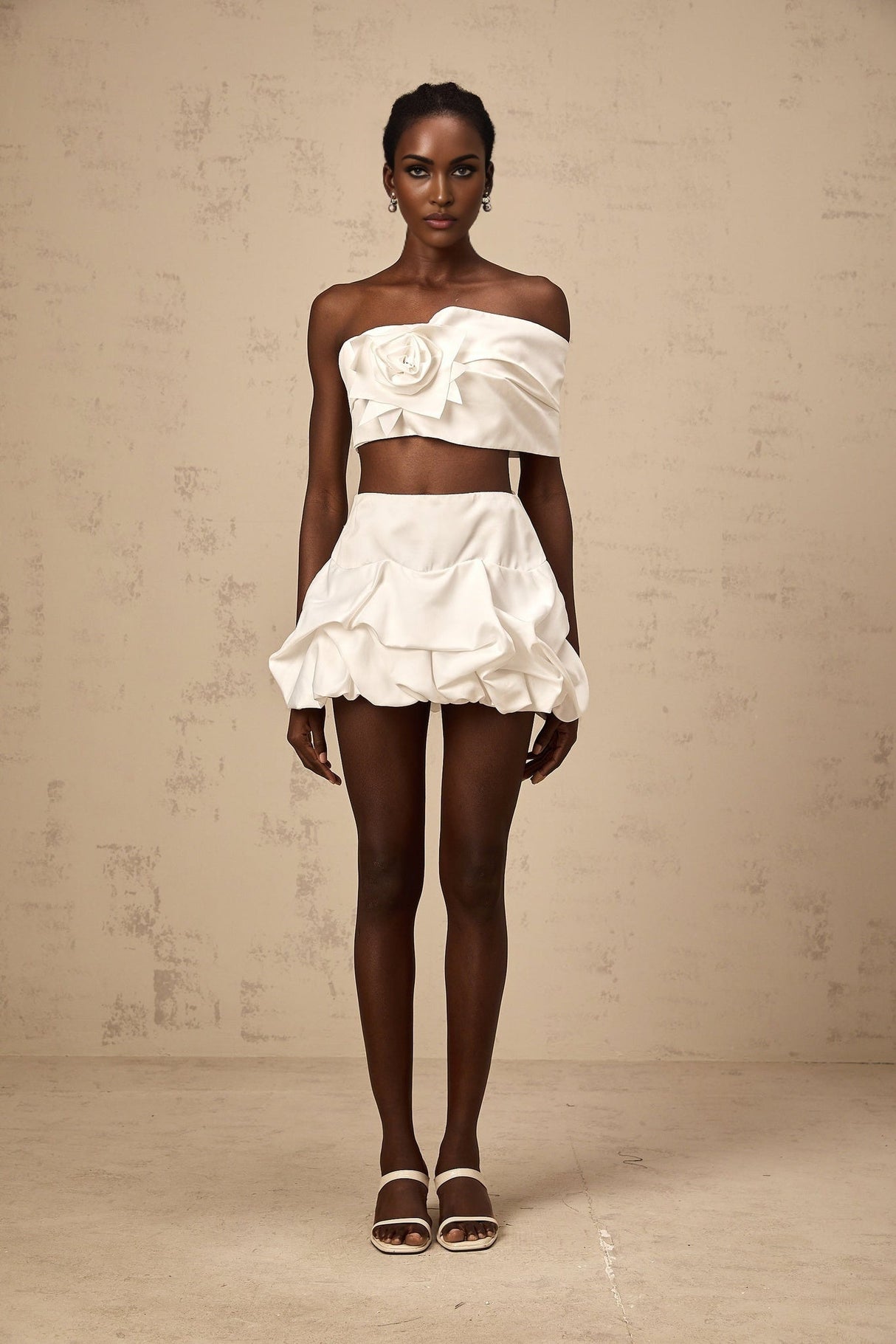 Malaya Skirt & Top Set White Floral Pleated Matching Kit