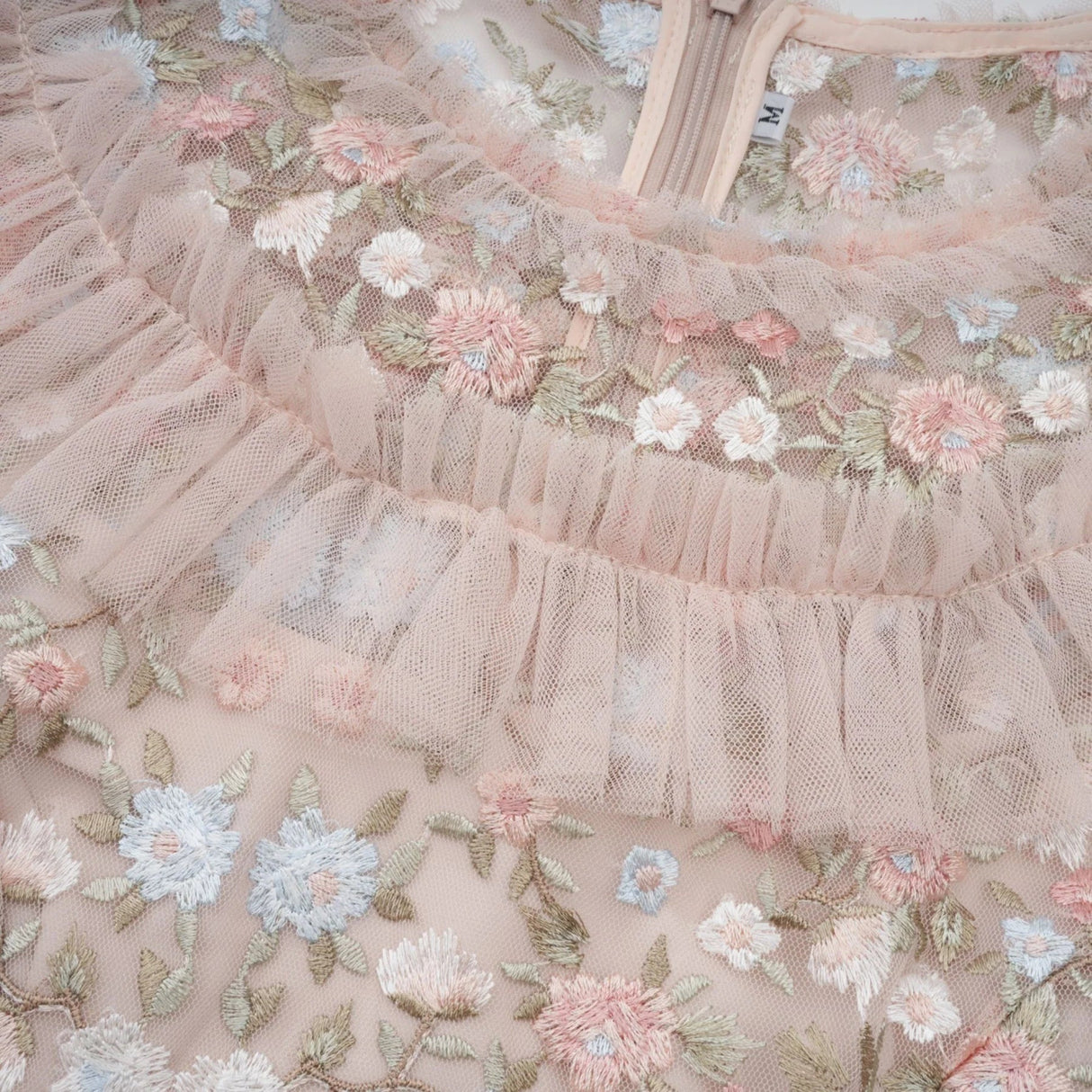 Malia Midi Dress Floral - Embroidered Tiered Ruffle & Back Zipper