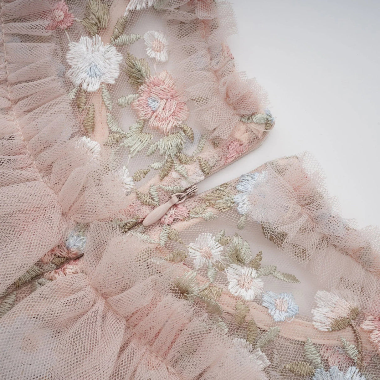 Malia Midi Dress Floral - Embroidered Tiered Ruffle & Back Zipper