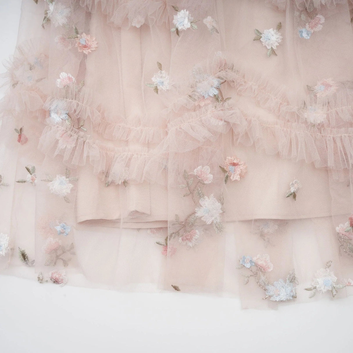 Malia Midi Dress Floral - Embroidered Tiered Ruffle & Back Zipper