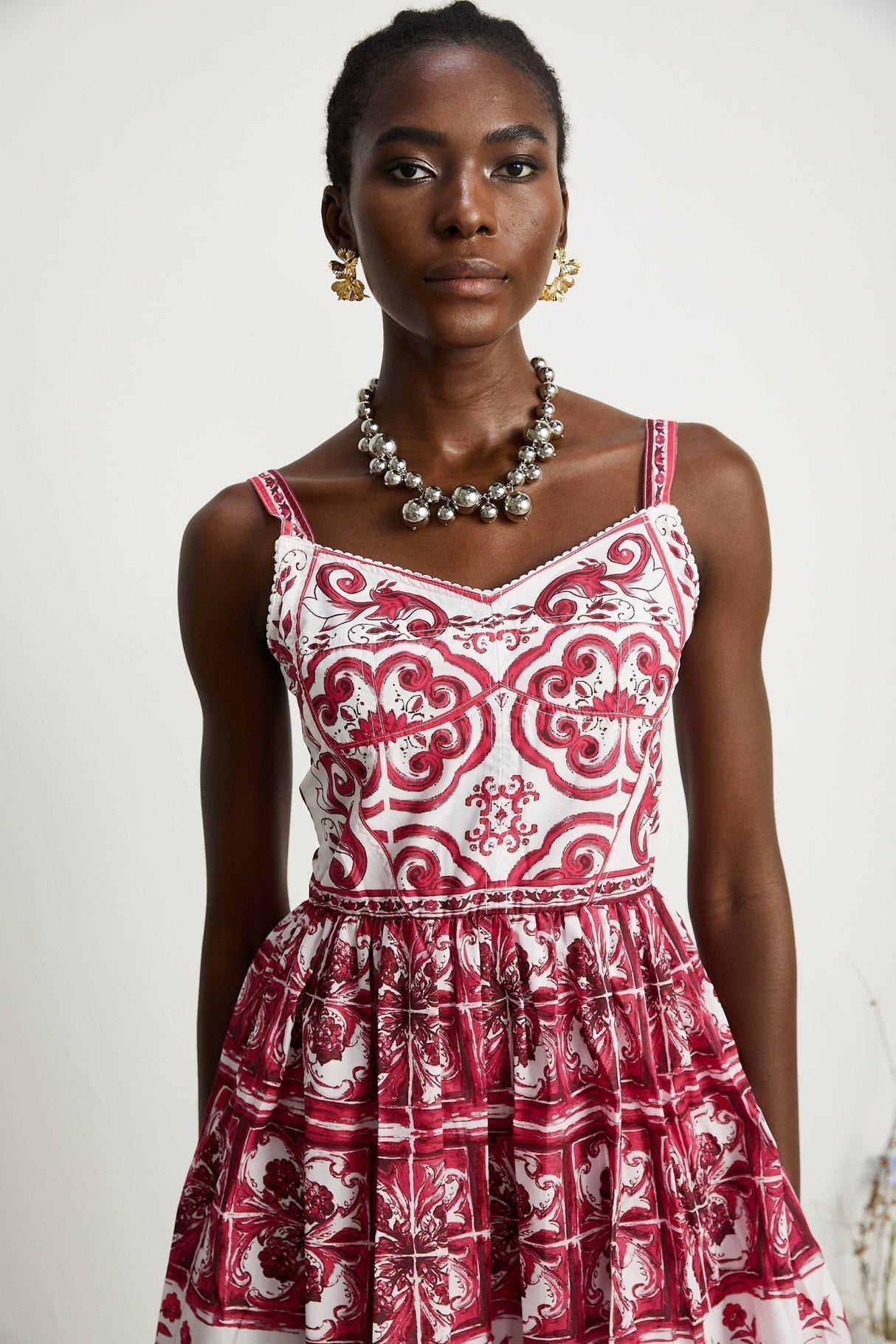 Malia Mini Dress Red & White Graphic Print Flare