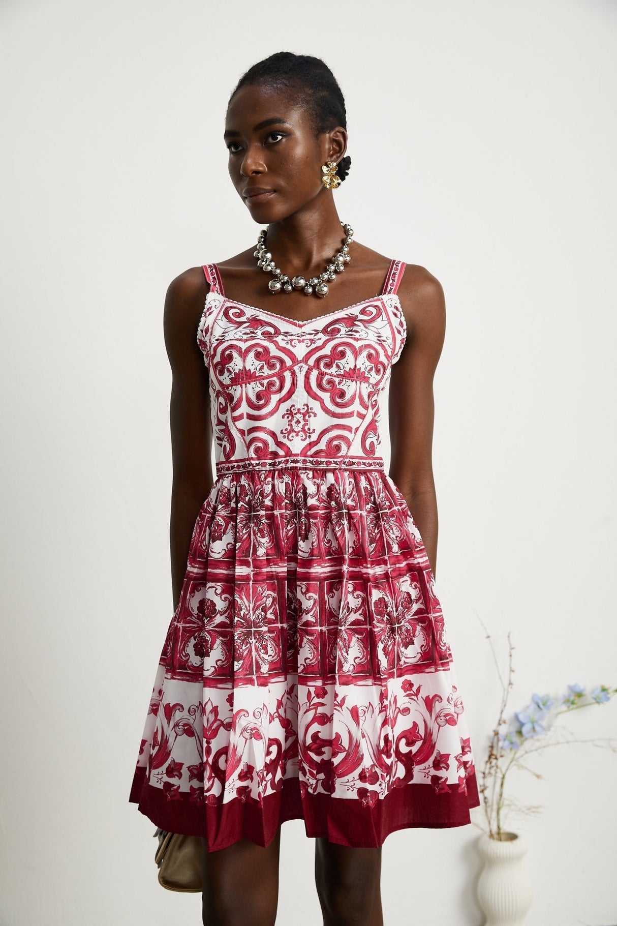 Malia Mini Dress Red & White Graphic Print Flare