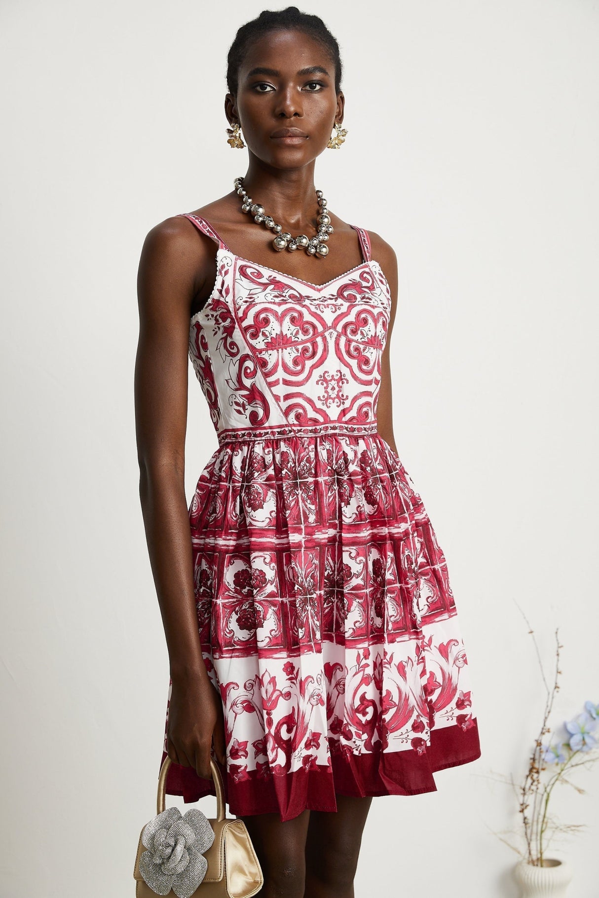 Malia Mini Dress Red & White Graphic Print Flare