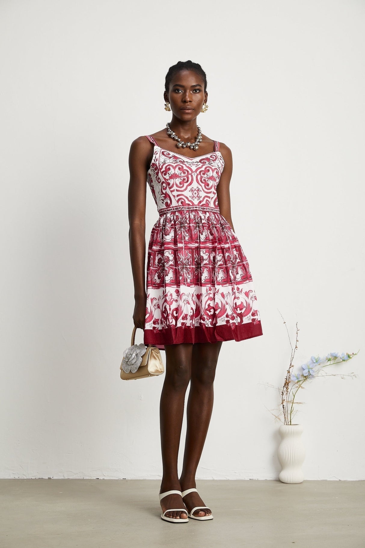 Malia Mini Dress Red & White Graphic Print Flare