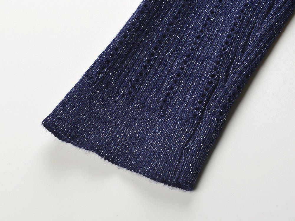 Malia Ribbed V - Neck Top – Shimmer Detail – Decorative Buttons – Fitted Knit Design