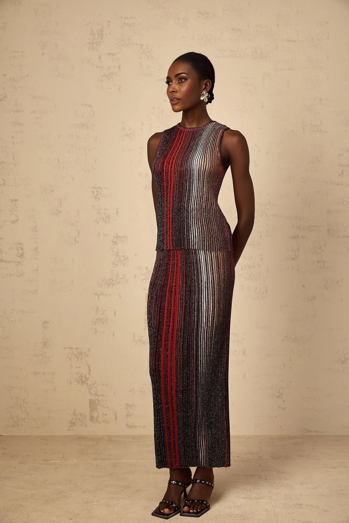 Malia Top & Skirt Set with Textured Finish and Striped Design