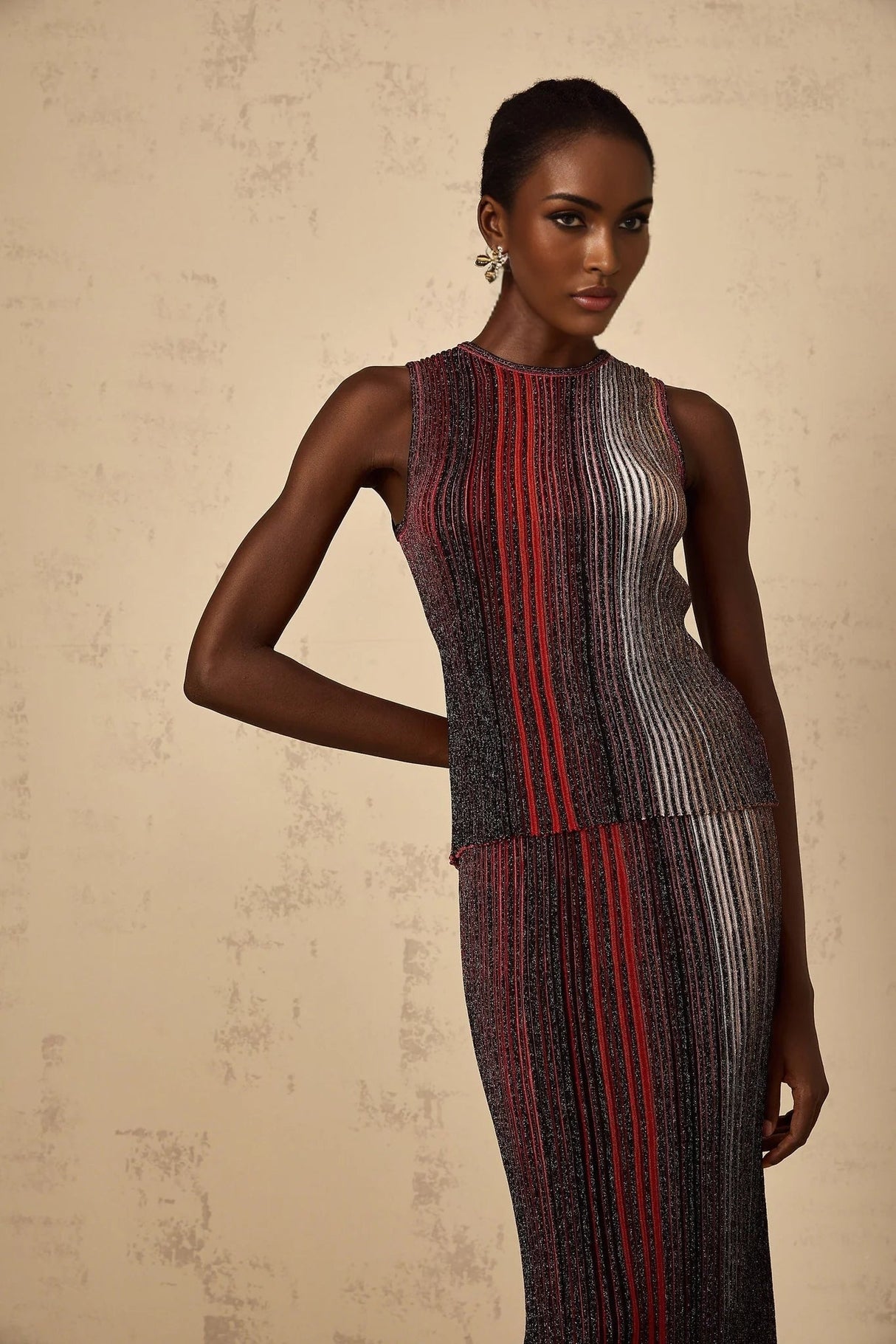 Malia Top & Skirt Set with Textured Finish and Striped Design