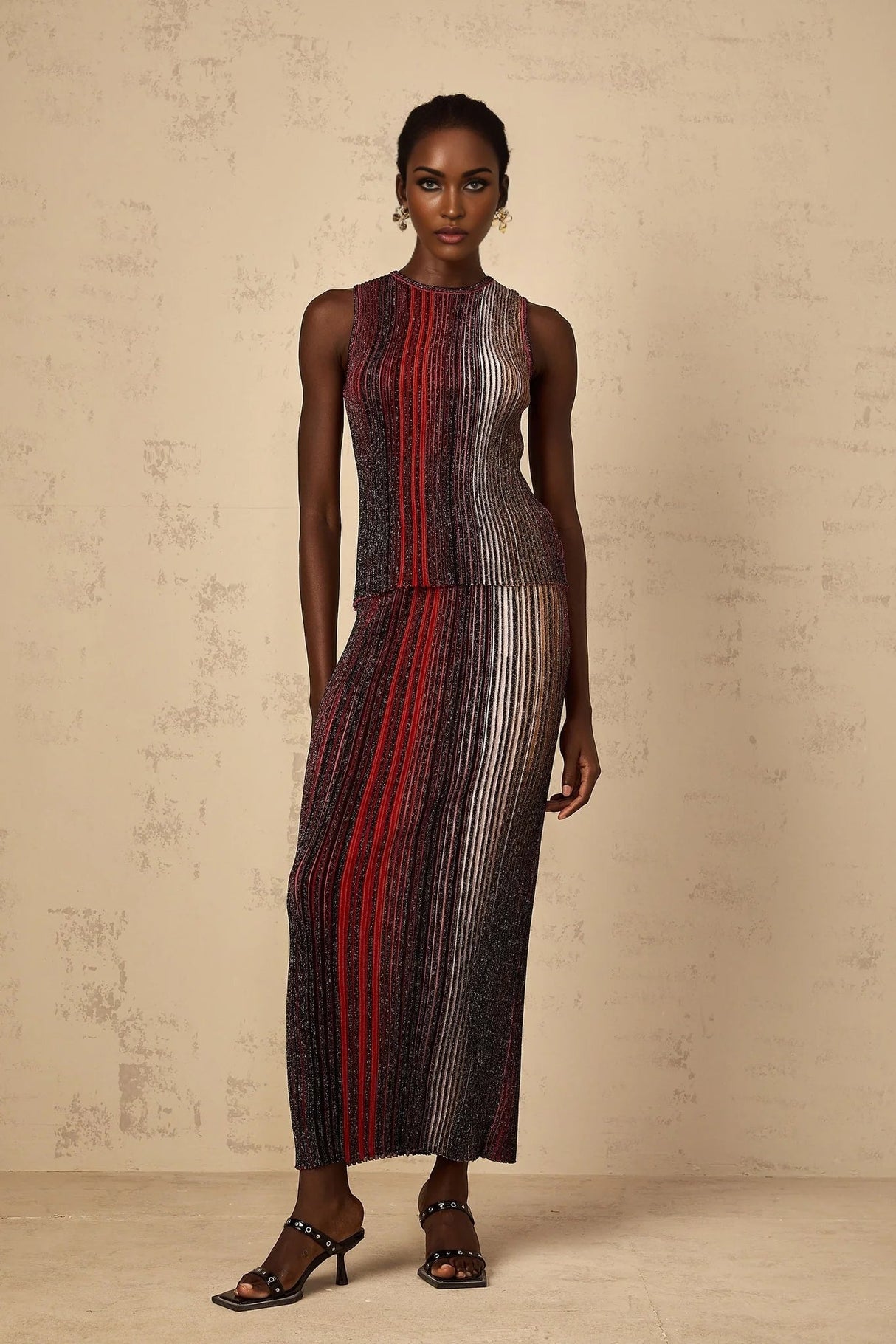 Malia Top & Skirt Set with Textured Finish and Striped Design