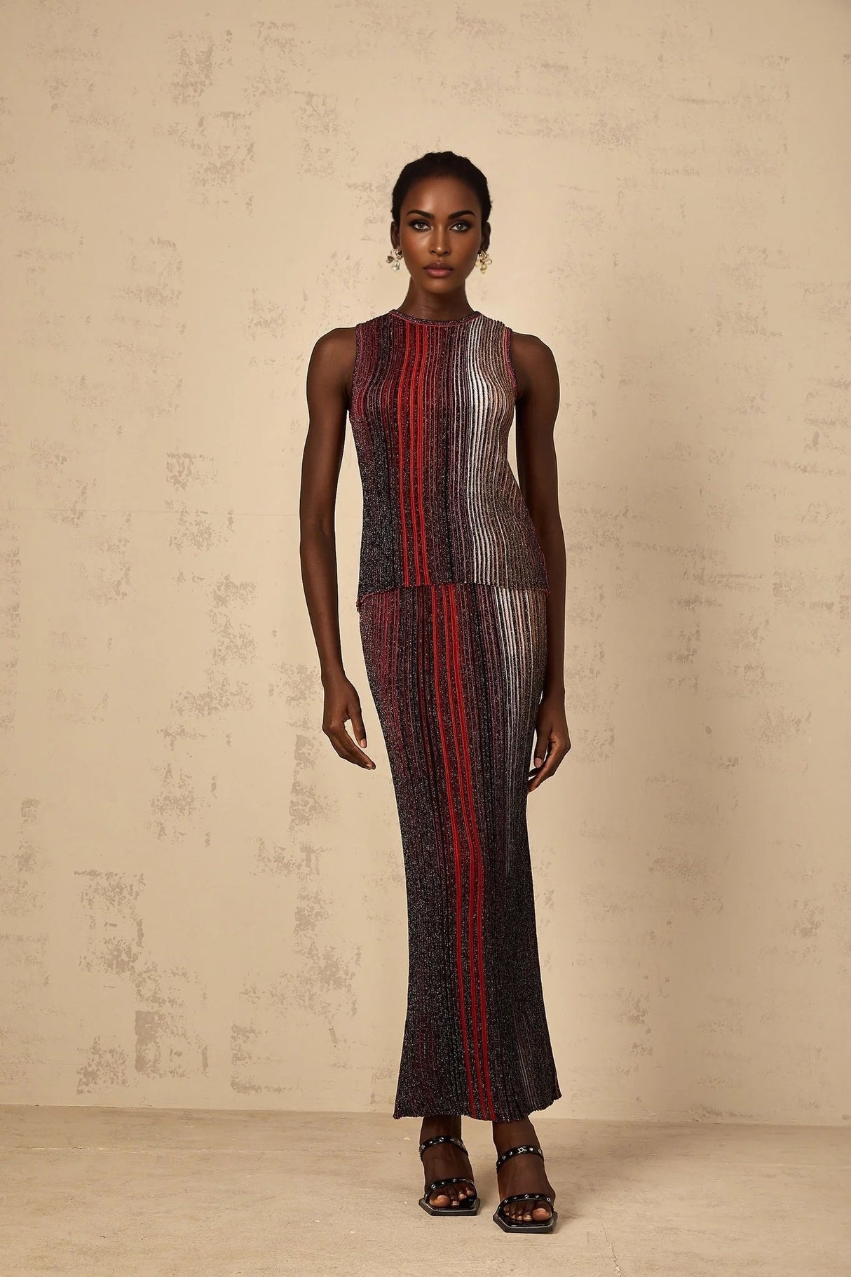 Malia Top & Skirt Set with Textured Finish and Striped Design