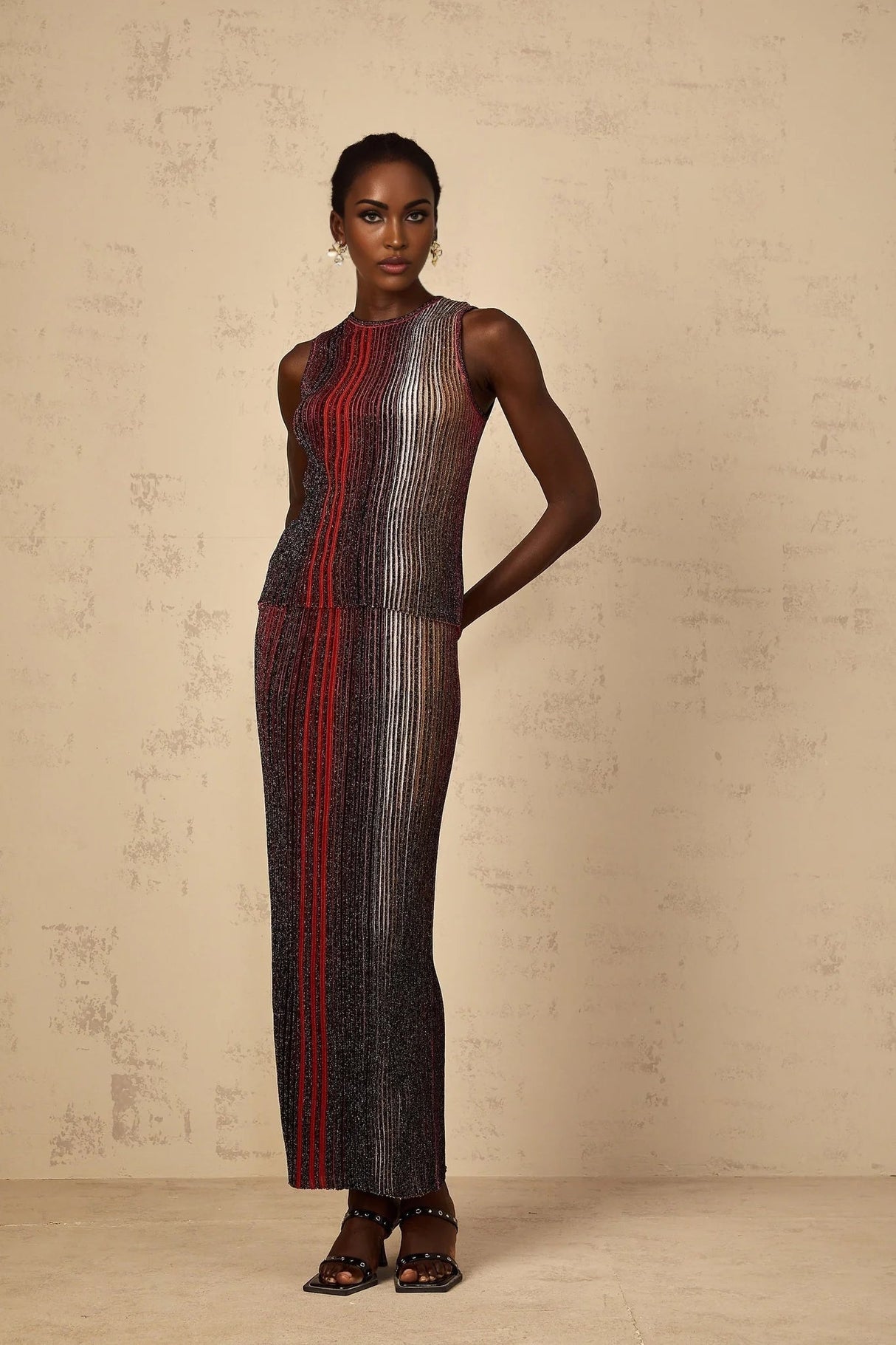 Malia Top & Skirt Set with Textured Finish and Striped Design