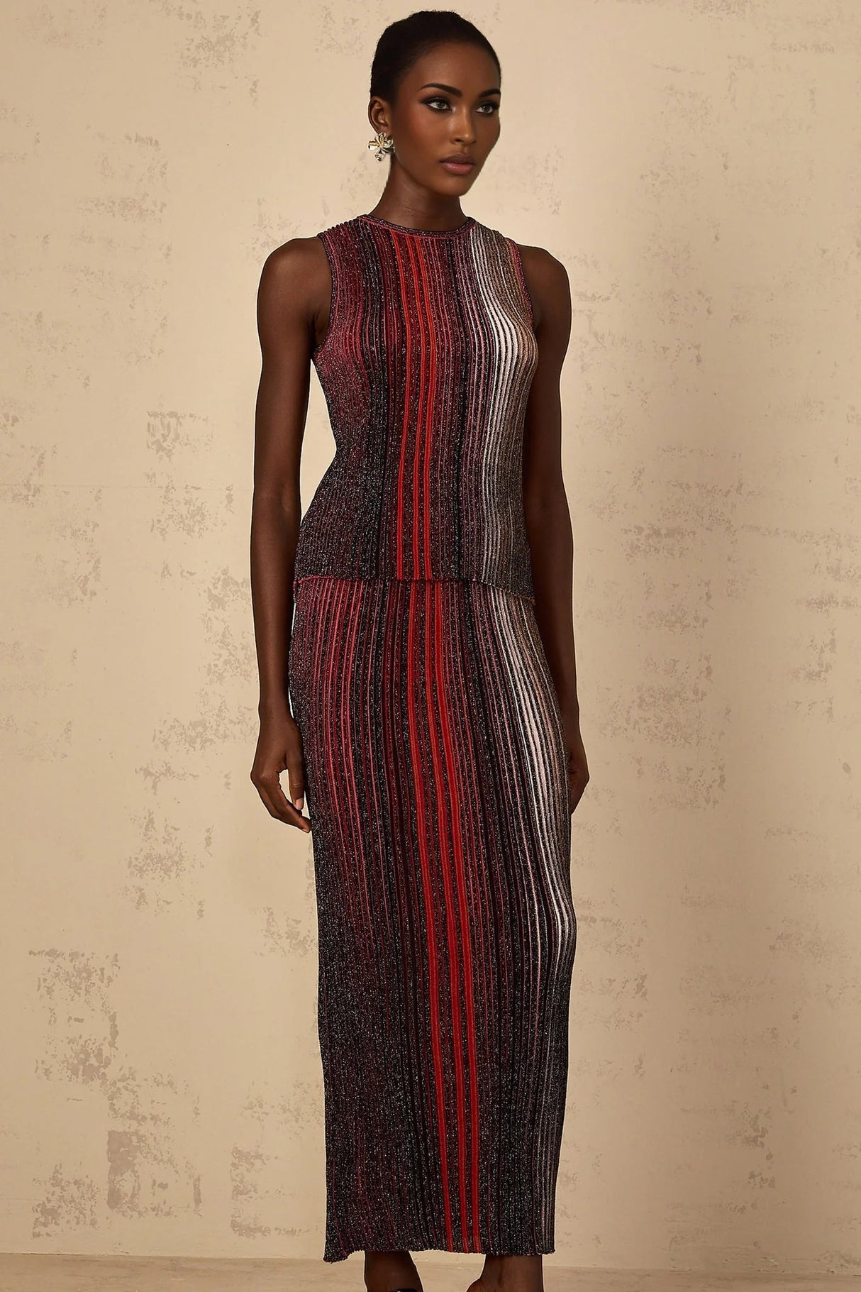 Malia Top & Skirt Set with Textured Finish and Striped Design