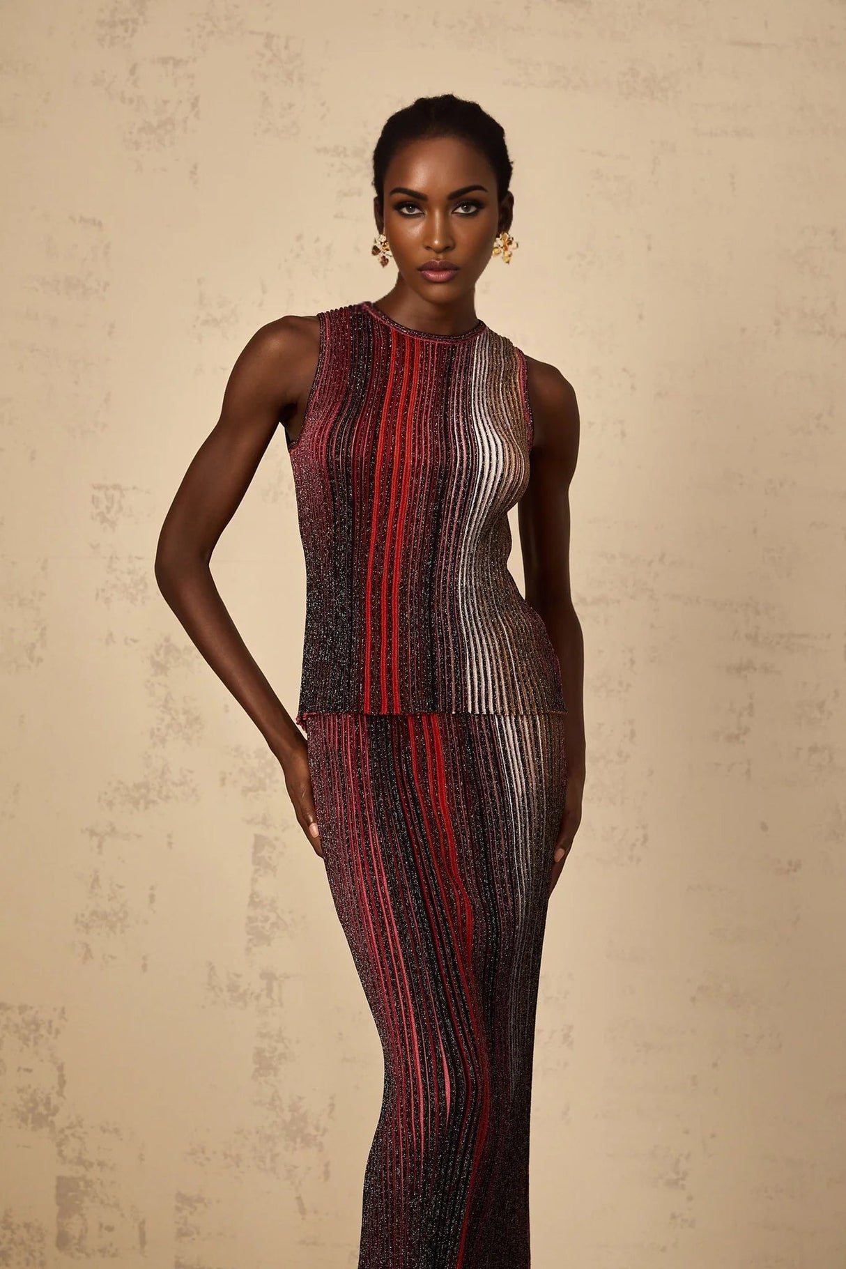 Malia Top & Skirt Set with Textured Finish and Striped Design