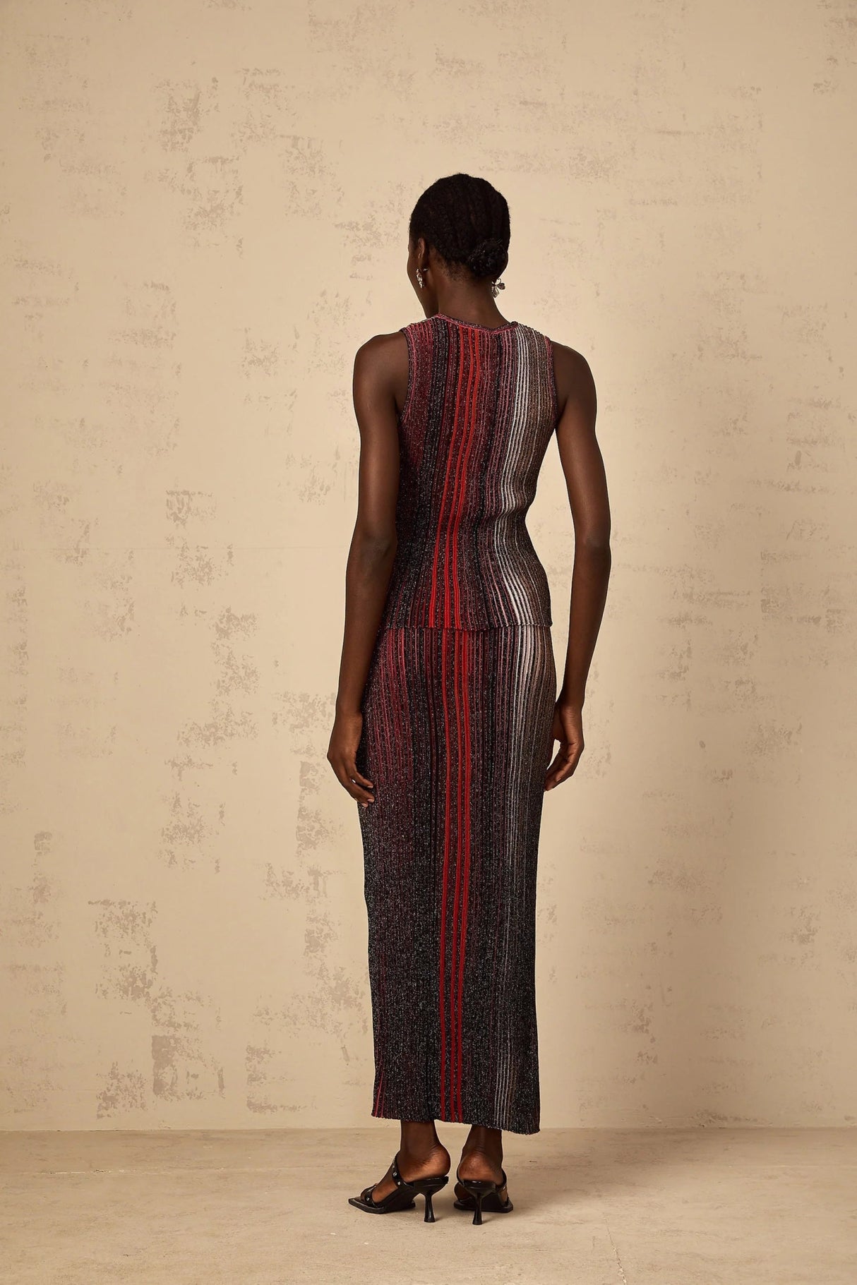 Malia Top & Skirt Set with Textured Finish and Striped Design