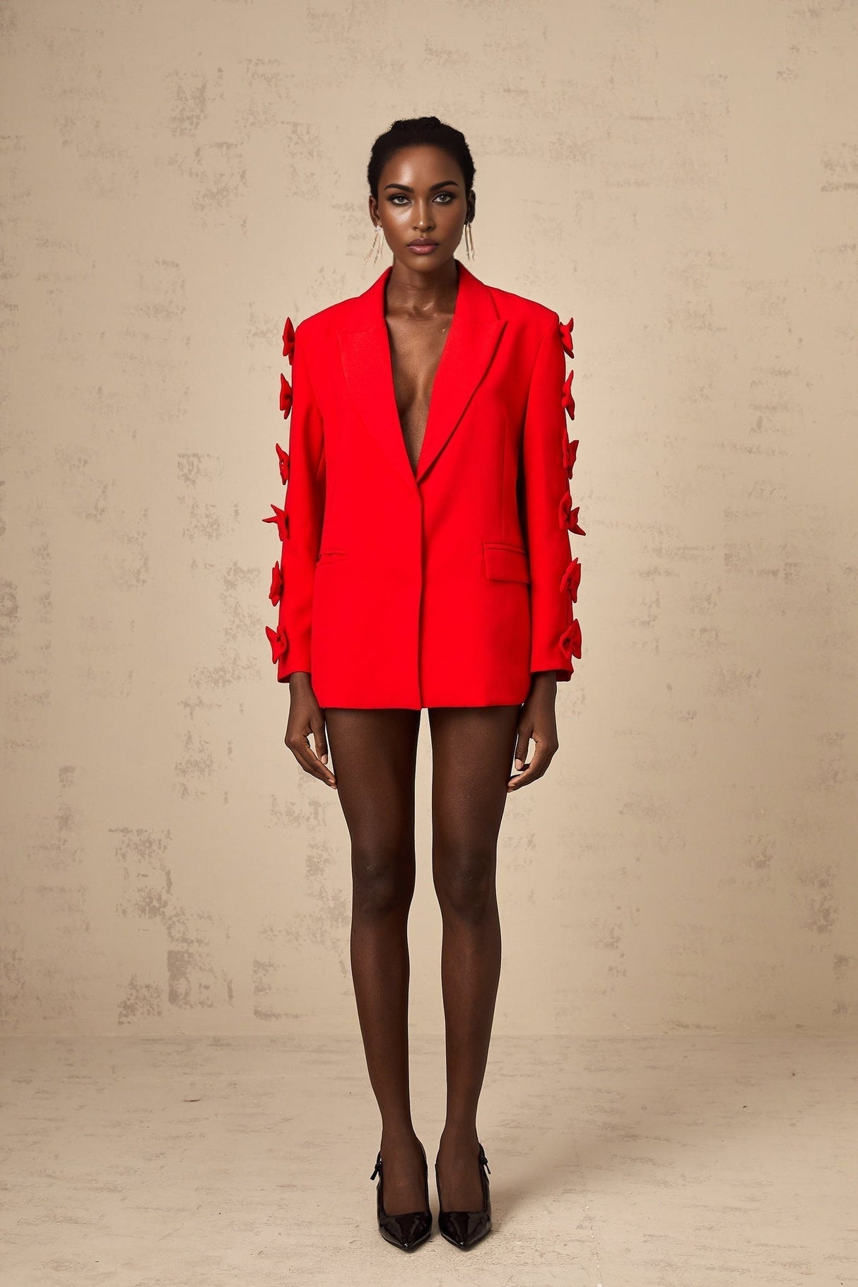 Malina Blazer Malina Red Bowknot Cut Out Peak Lapel Blazer