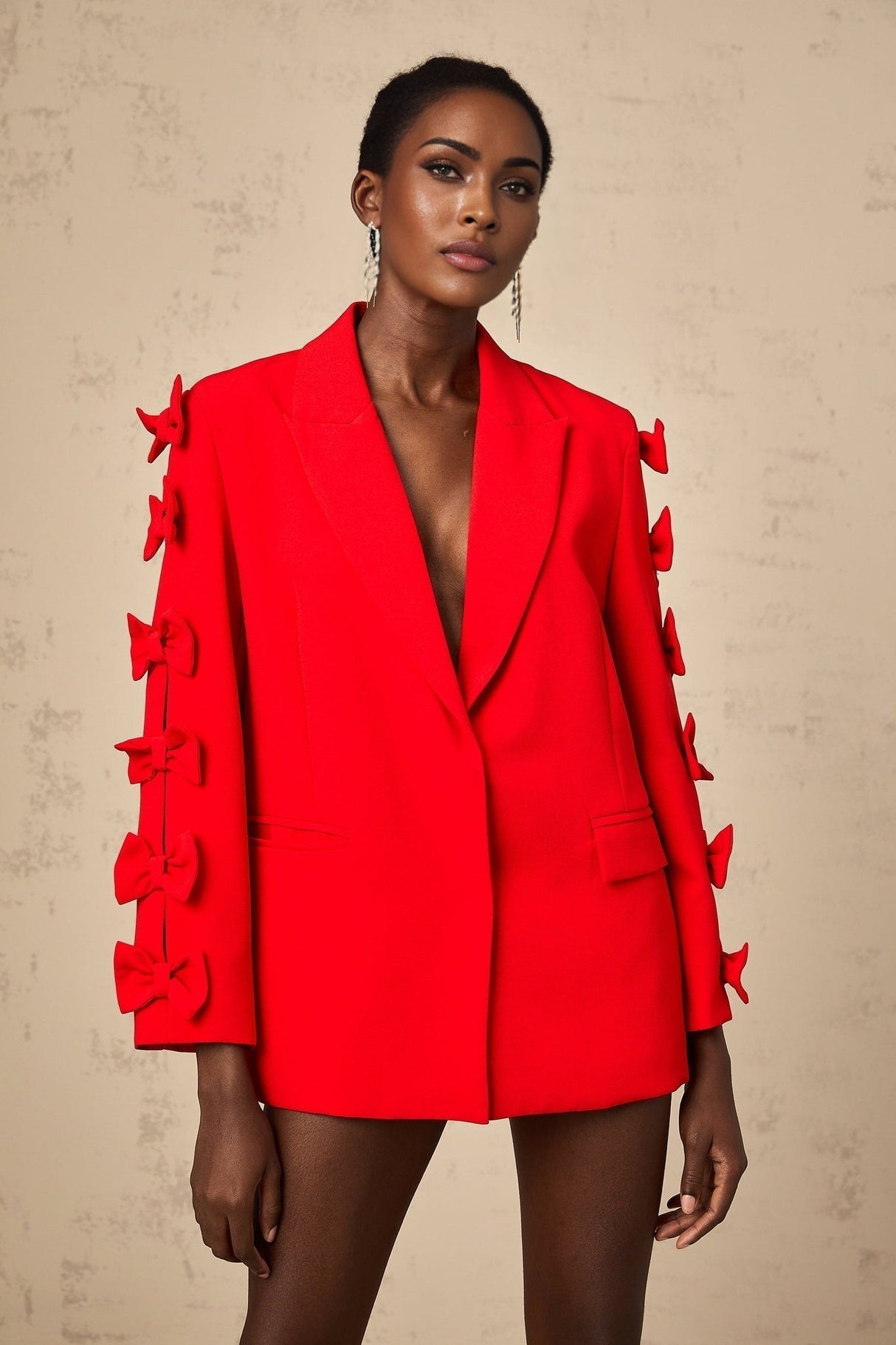 Malina Blazer Malina Red Bowknot Cut Out Peak Lapel Blazer