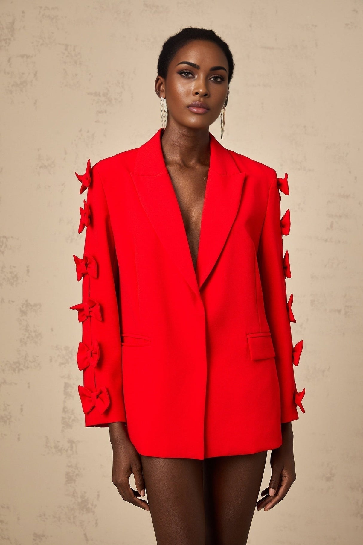 Malina Blazer Malina Red Bowknot Cut Out Peak Lapel Blazer