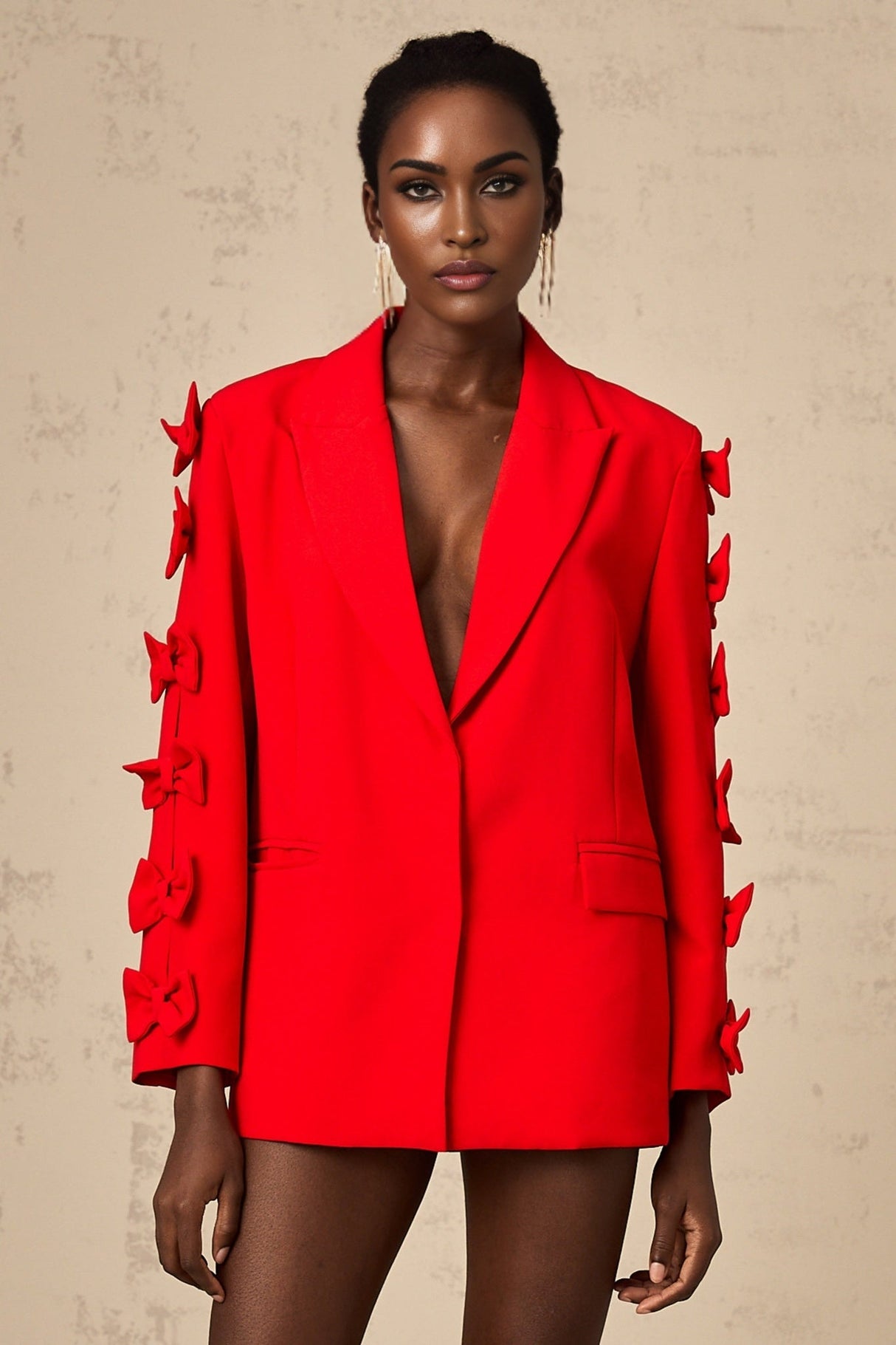 Malina Blazer Malina Red Bowknot Cut Out Peak Lapel Blazer
