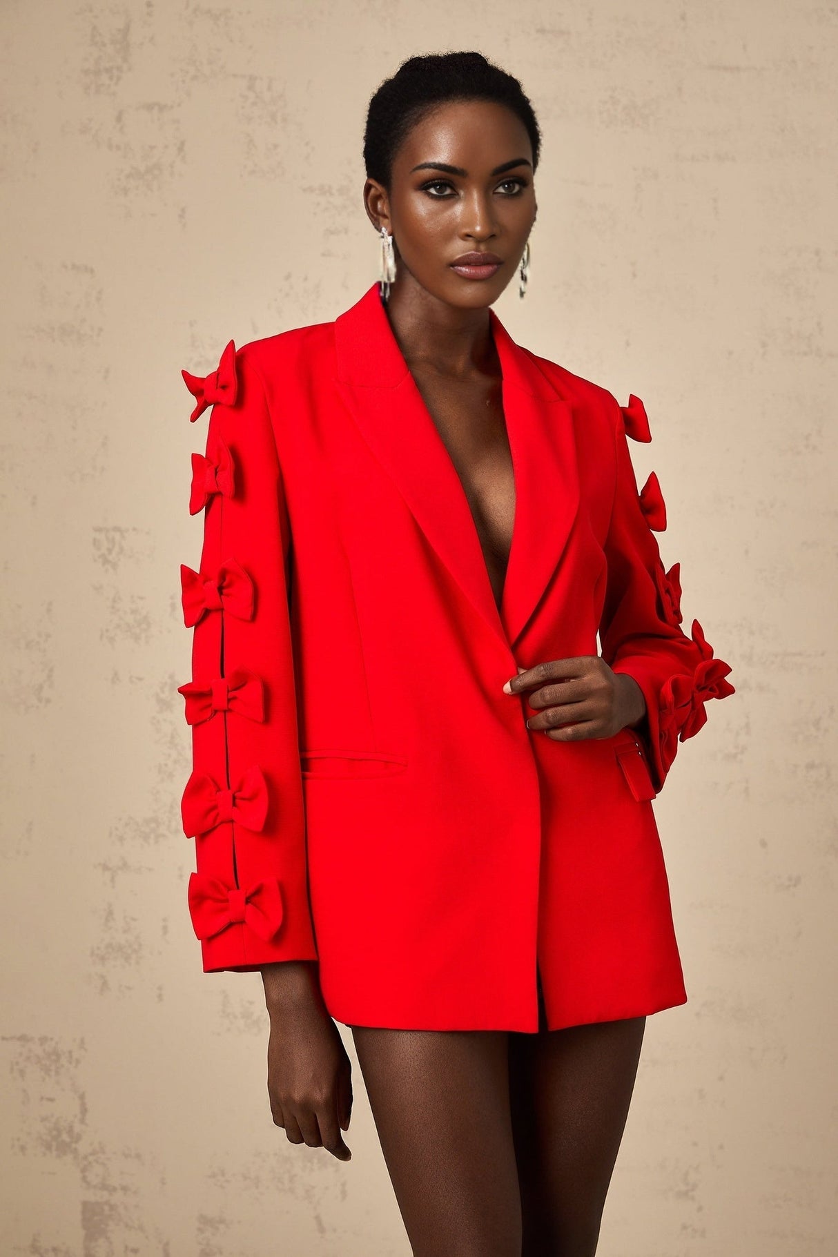 Malina Blazer Malina Red Bowknot Cut Out Peak Lapel Blazer