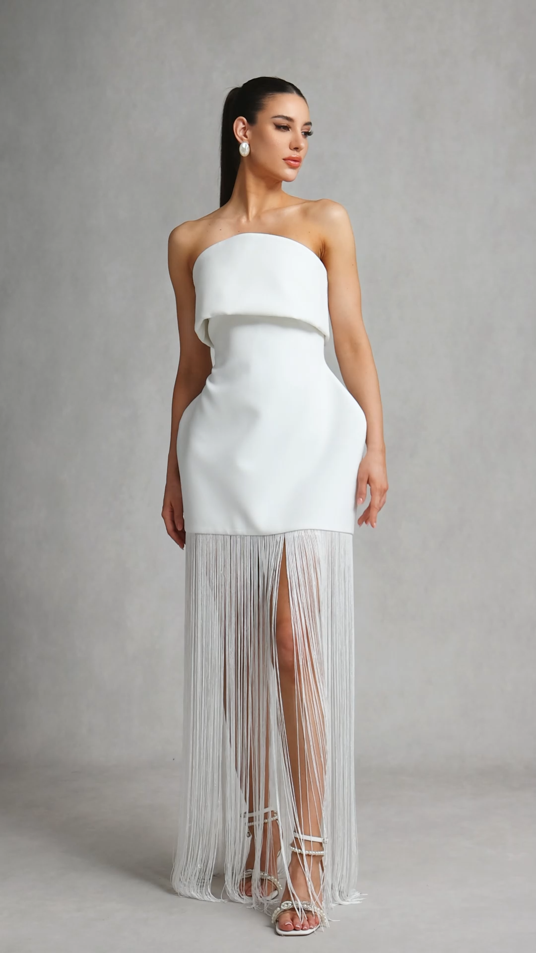 Malina White Strapless Fringe Dress for Night Out Occasions