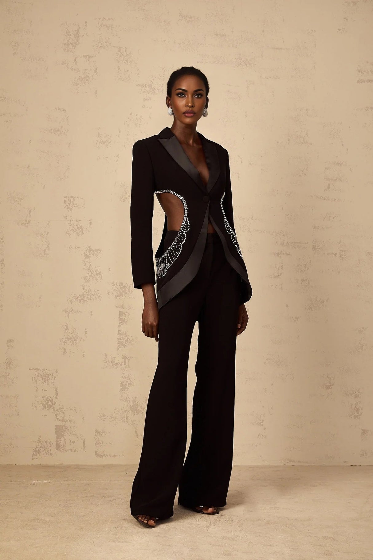 Mallory Blazer & Trousers Set Embellished Cut - Out & Wide Leg