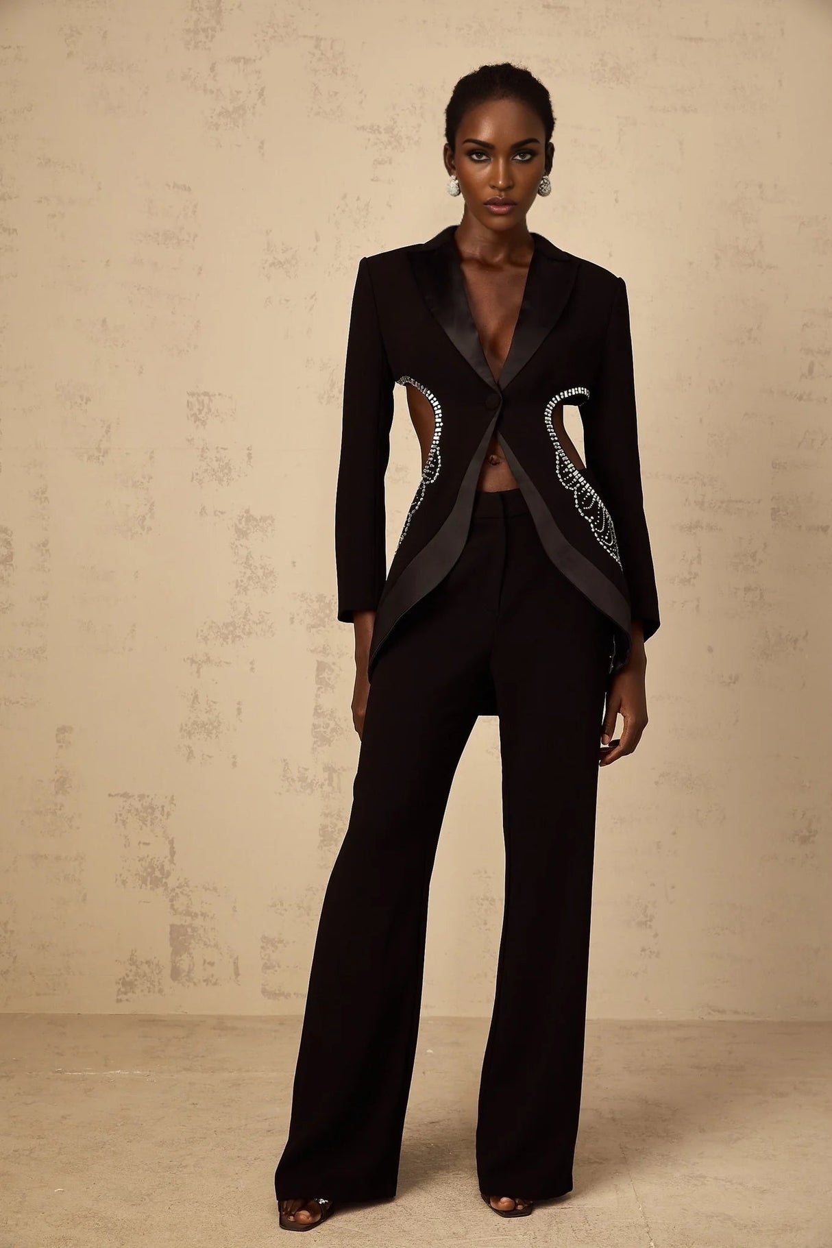 Mallory Blazer & Trousers Set Embellished Cut - Out & Wide Leg