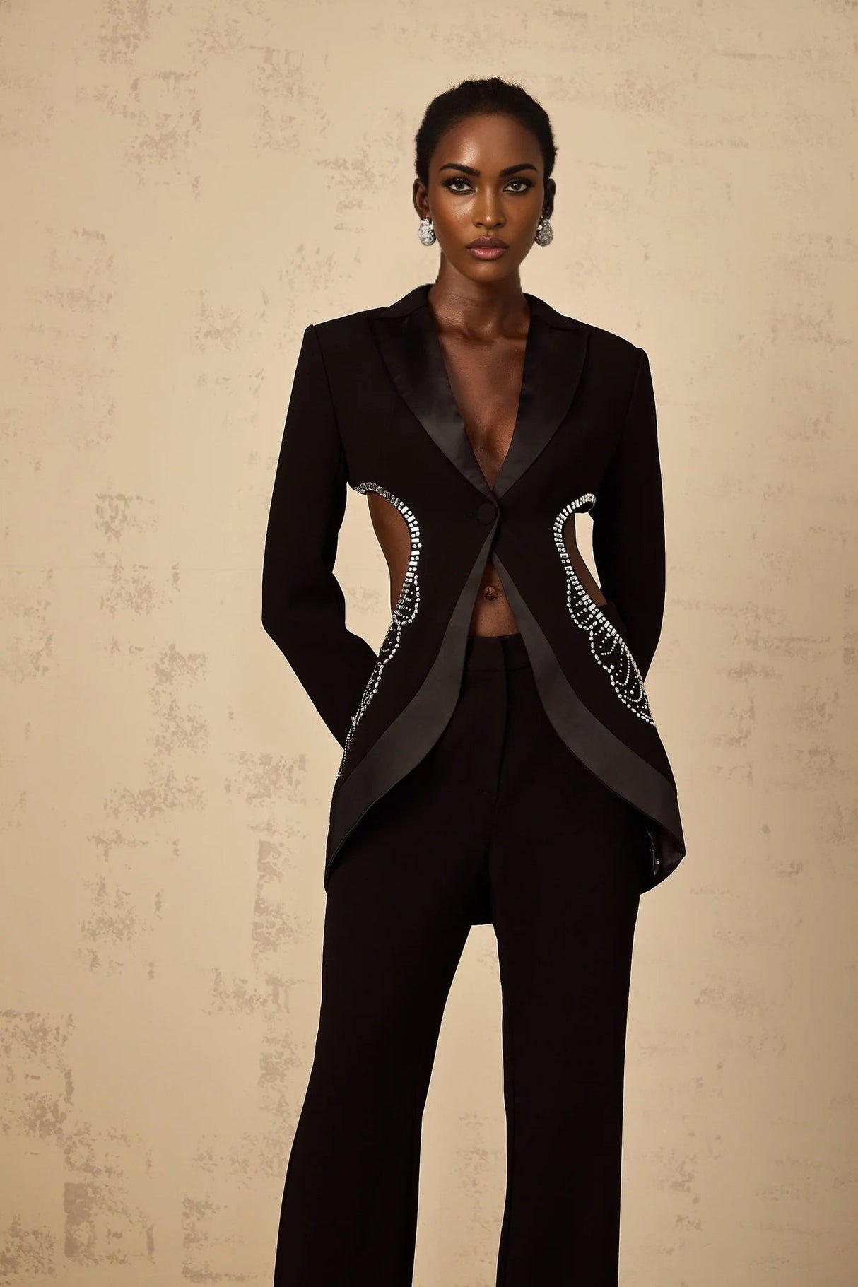 Mallory Blazer & Trousers Set Embellished Cut - Out & Wide Leg