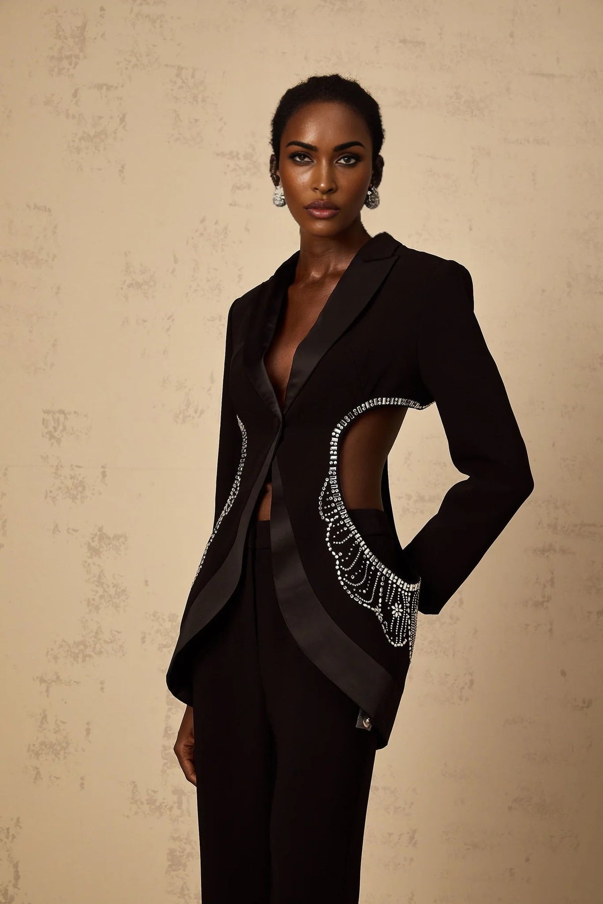 Mallory Blazer & Trousers Set Embellished Cut - Out & Wide Leg
