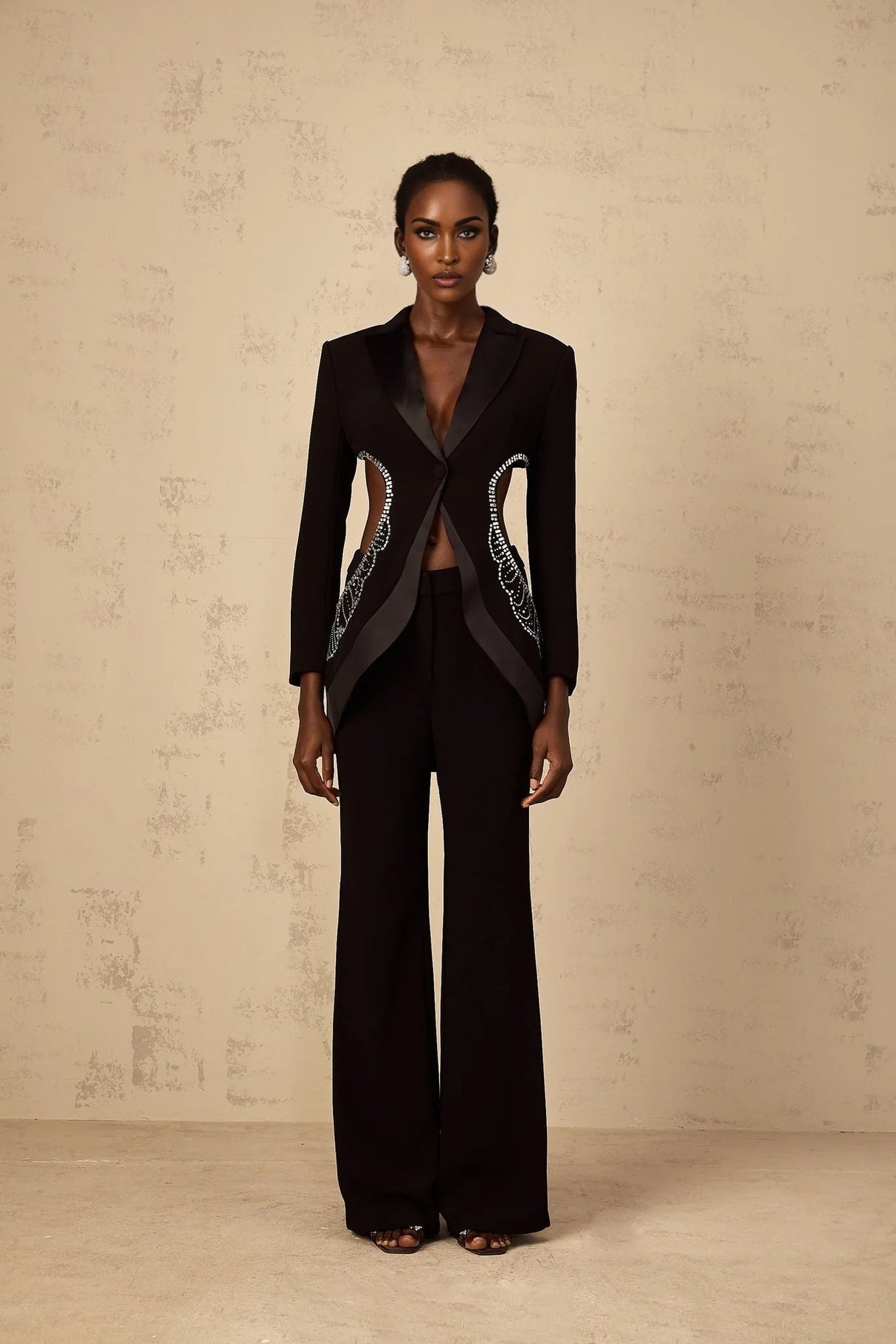 Mallory Blazer & Trousers Set Embellished Cut - Out & Wide Leg