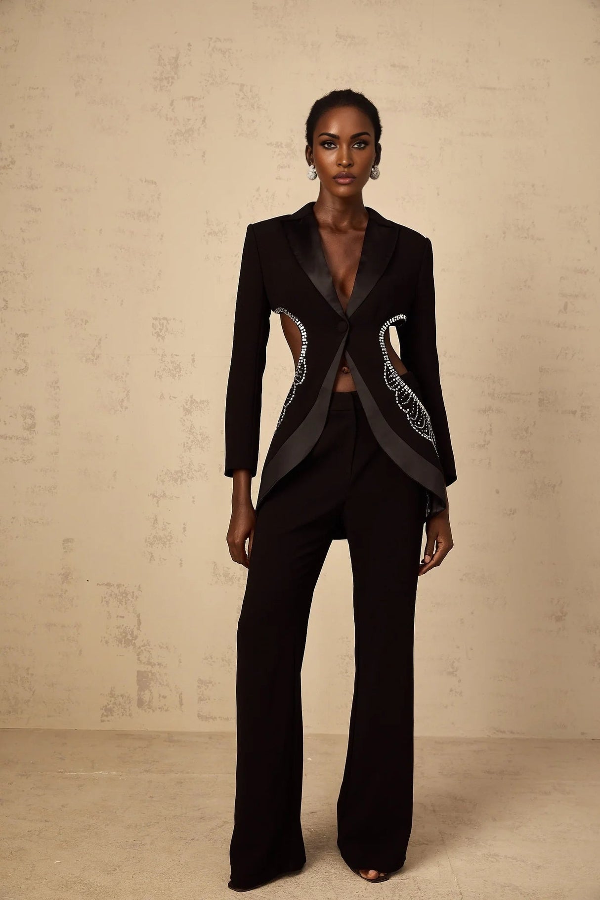 Mallory Blazer & Trousers Set Embellished Cut - Out & Wide Leg