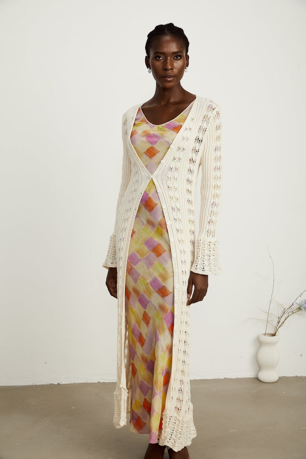 Margherita Crochet Knit Cardigan with Flared Cuffs