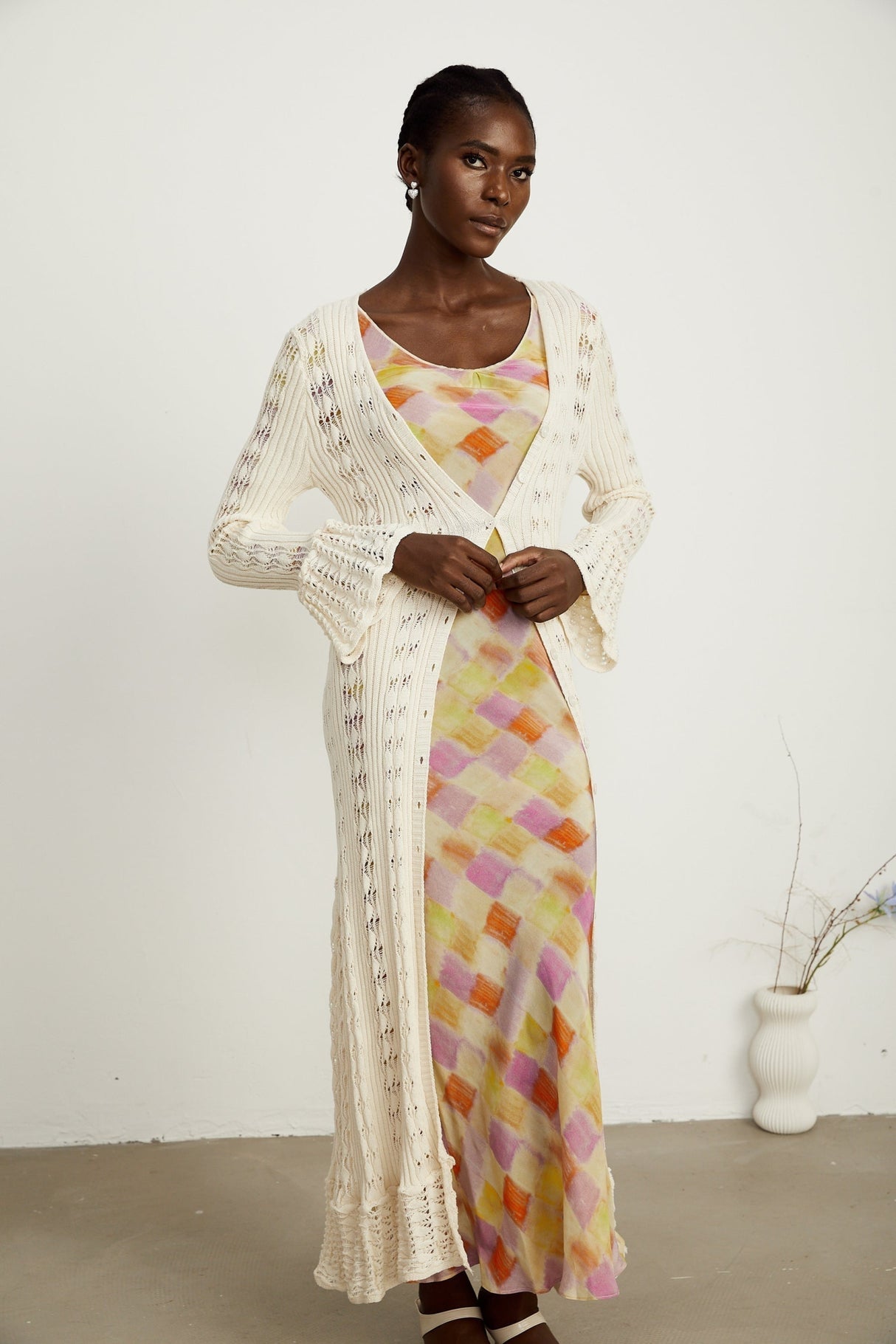 Margherita Crochet Knit Cardigan with Flared Cuffs