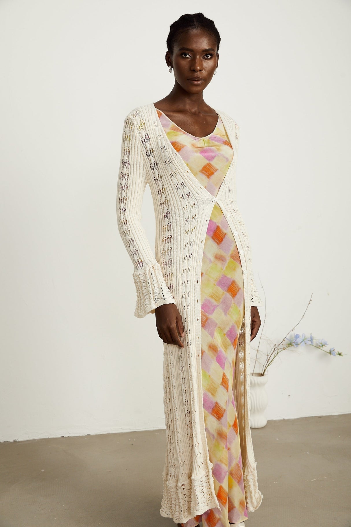 Margherita Crochet Knit Cardigan with Flared Cuffs